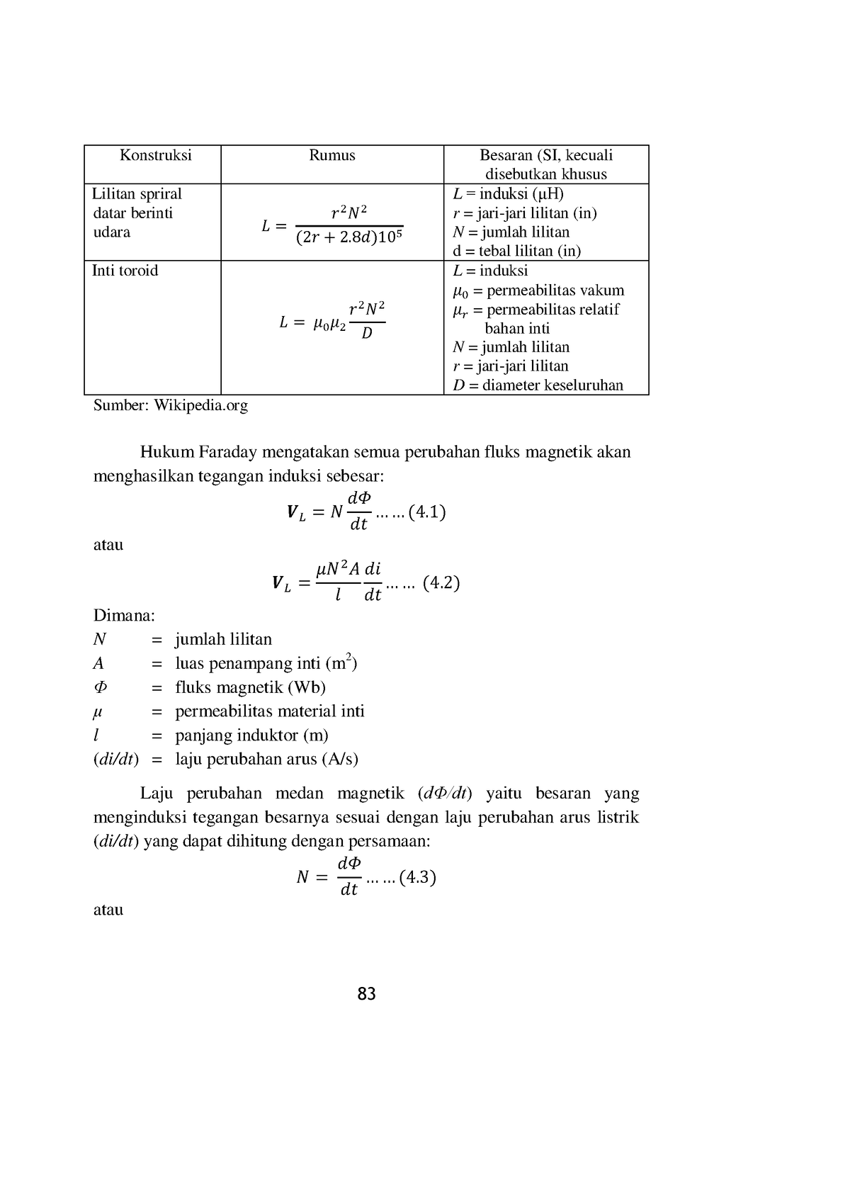 Dasar Teknik Listrik 16 Konstruksi Rumus Besaran Si Kecuali Disebutkan Khusus Lilitan 