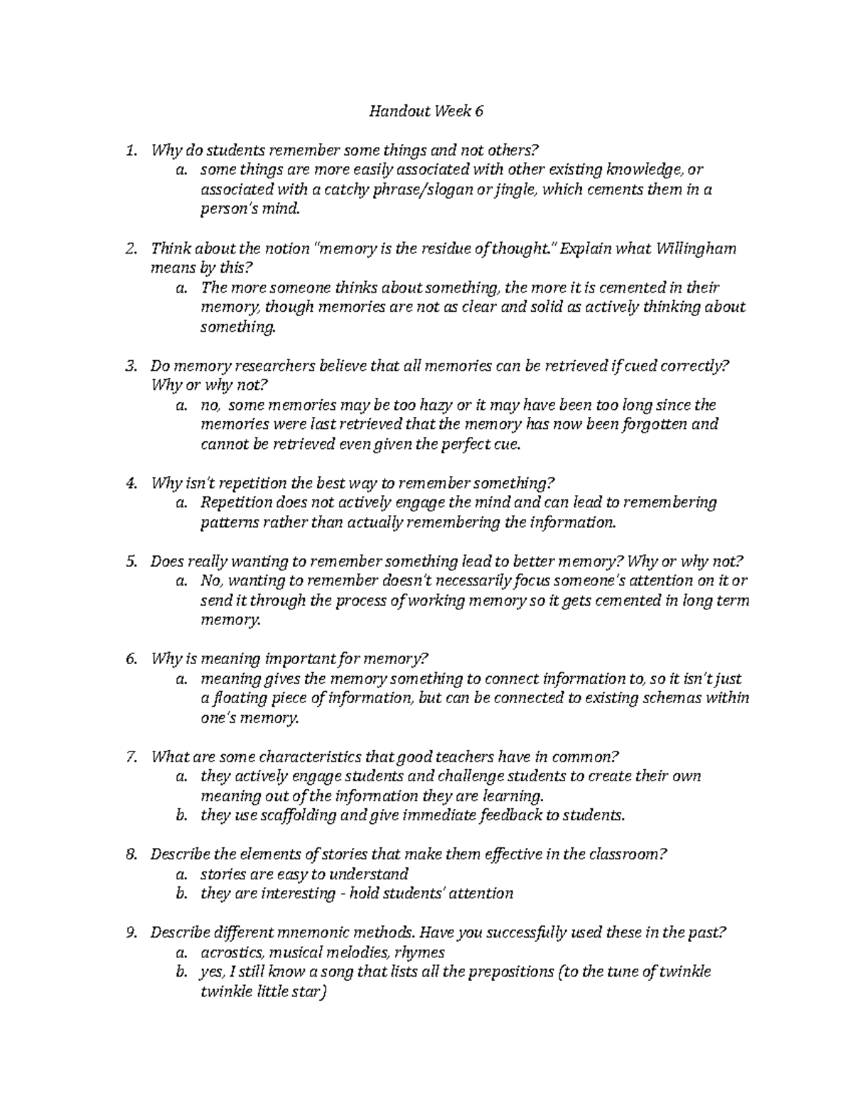 Handout 6(1)(4) (1) - Handout Week 6 Why do students remember some ...