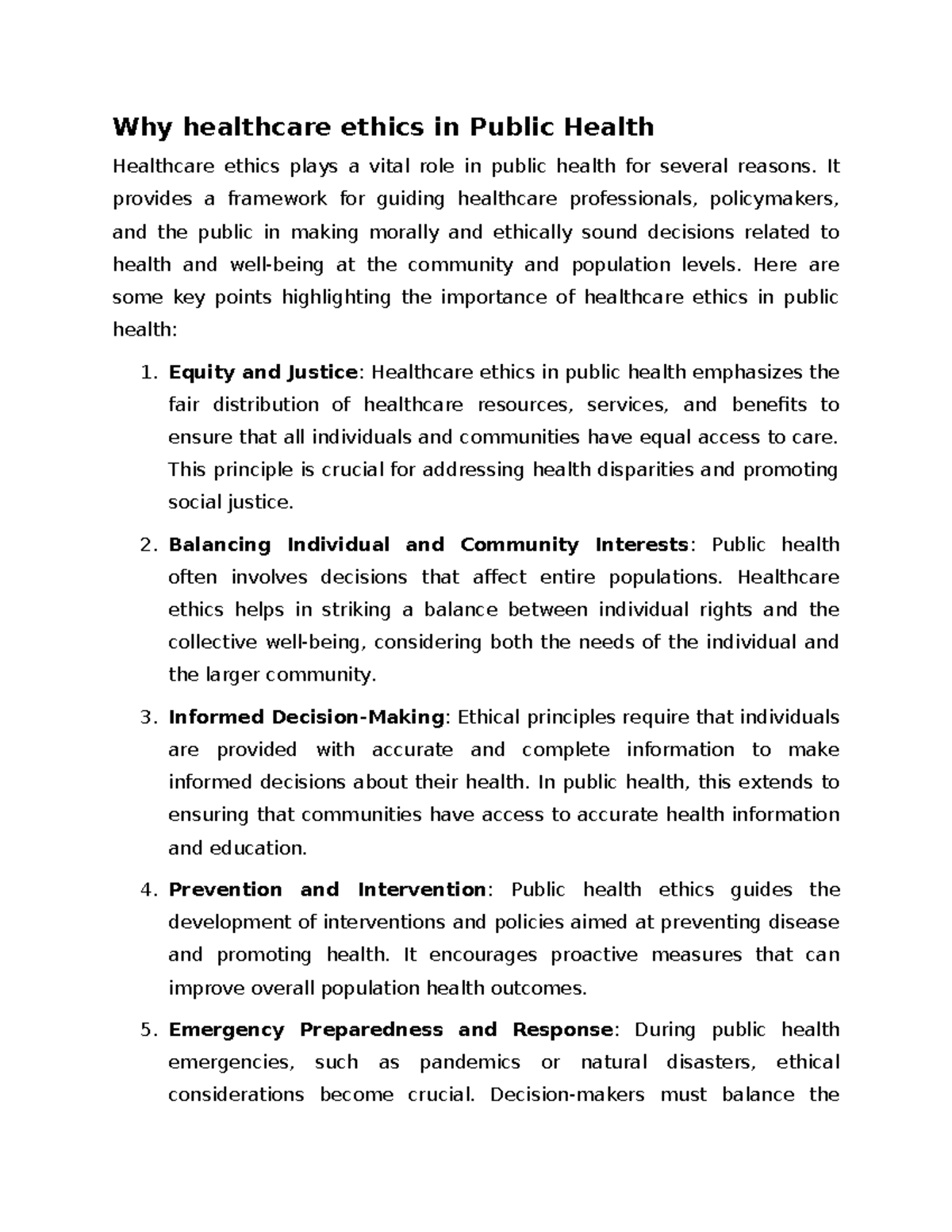 Why Healthcare Ethics in Public Health - Why healthcare ethics in ...