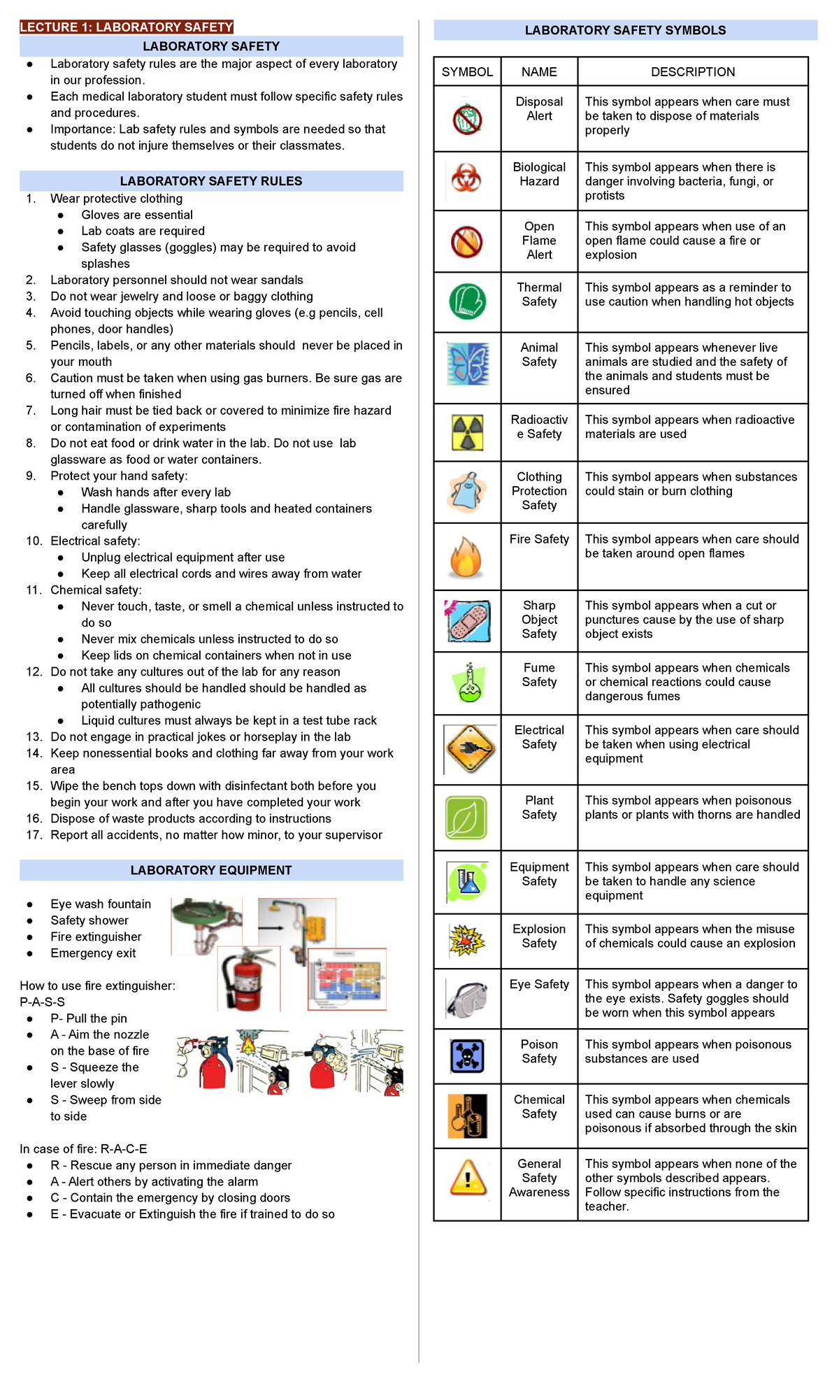 CCHM-LAB - hemahema - LECTURE 1: LABORATORY SAFETY LABORATORY SAFETY ...