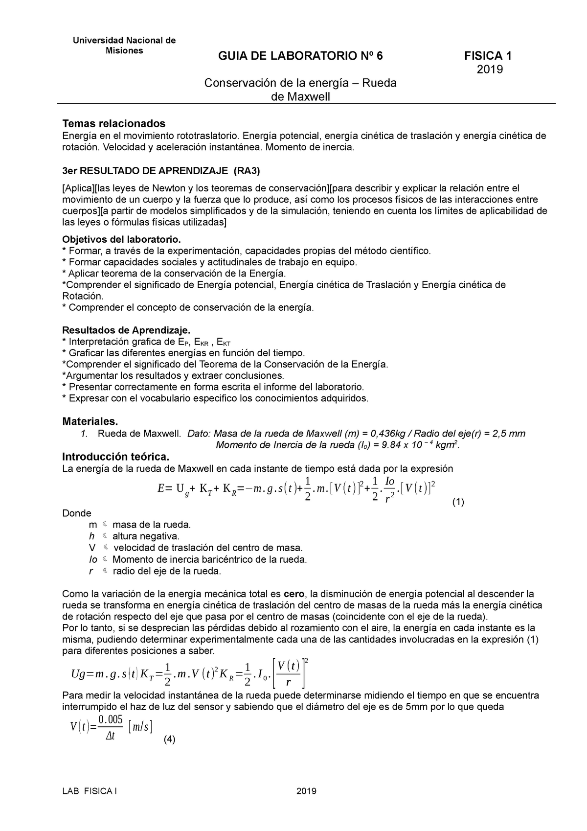 Laboratorio Rueda De Maxwell Misiones Guia De Laboratorio N Conservaci N De La Energ A