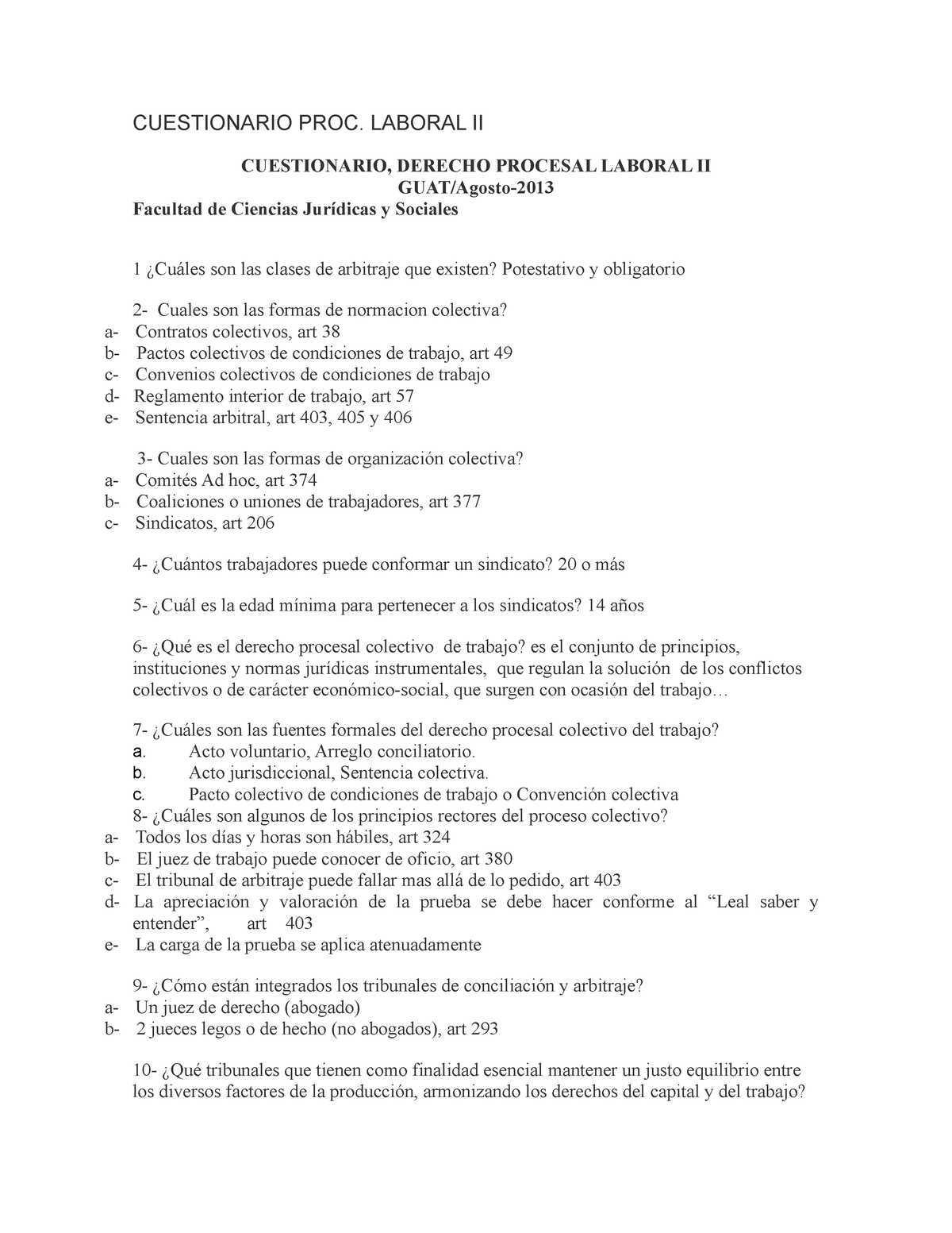 Cuestionario Proc Laboral Ii Cuestionario Proc Laboral Ii