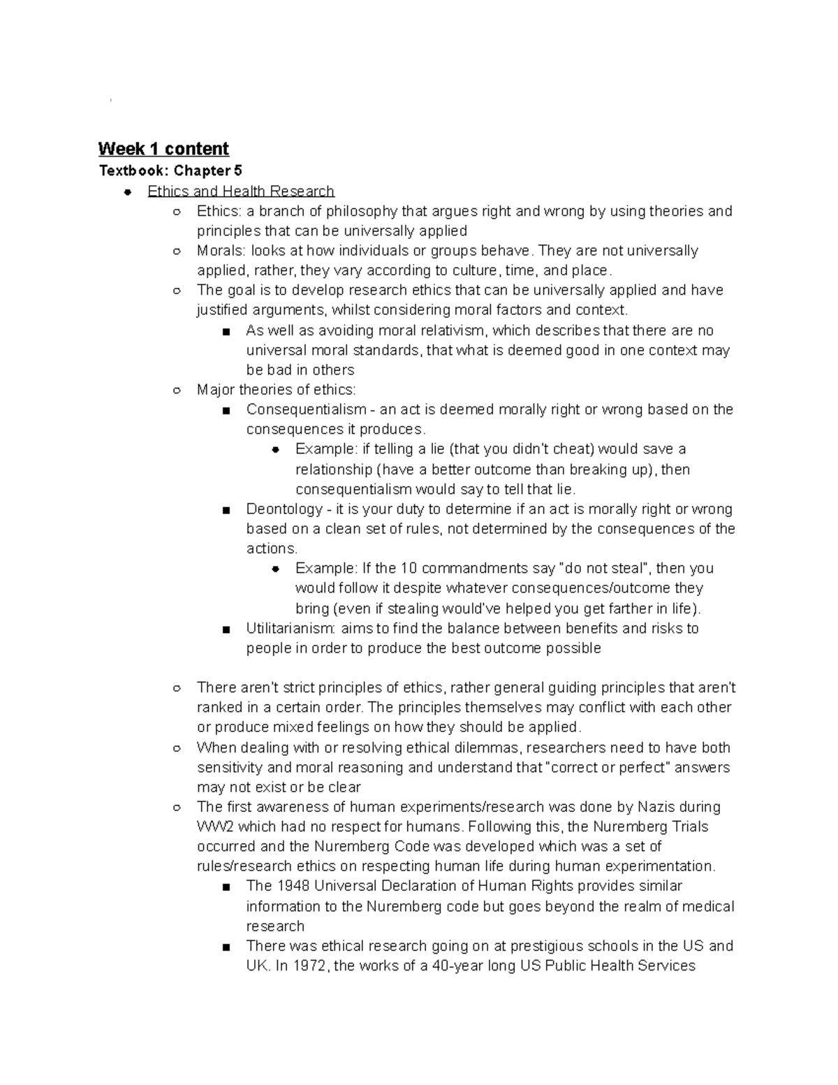 Research methods: textbook notes from weeks 1-3 - Week 1 content ...