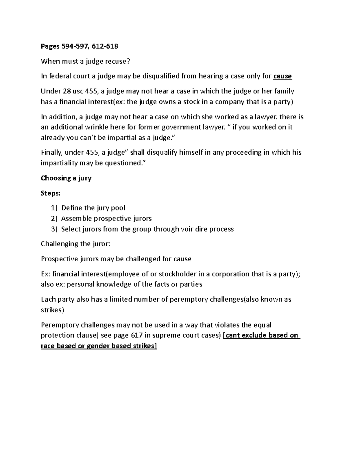 Civ pro 2 notes 3-21 - Pages 594-597, 612- When must a judge recuse? In ...