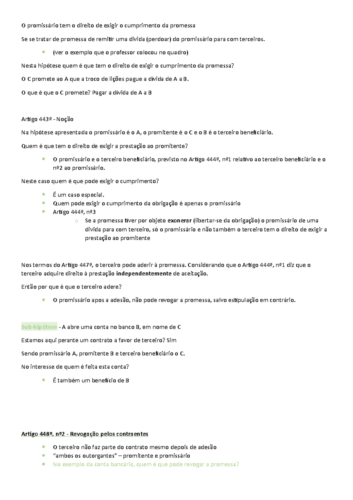 Apontamentos da aula de Direito das Obrigações - O promissário tem o ...