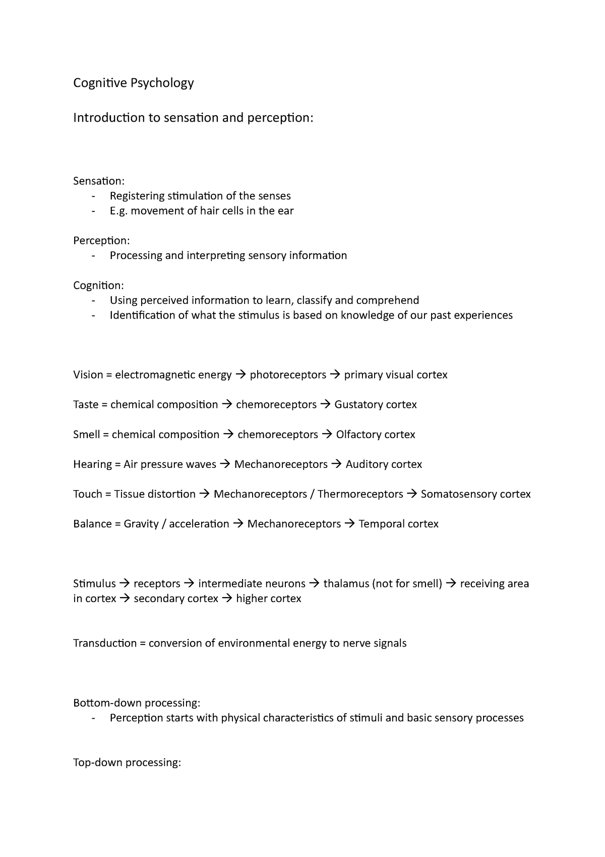 Intro To Sensation : Perception - Cognitive Psychology Introduction To ...