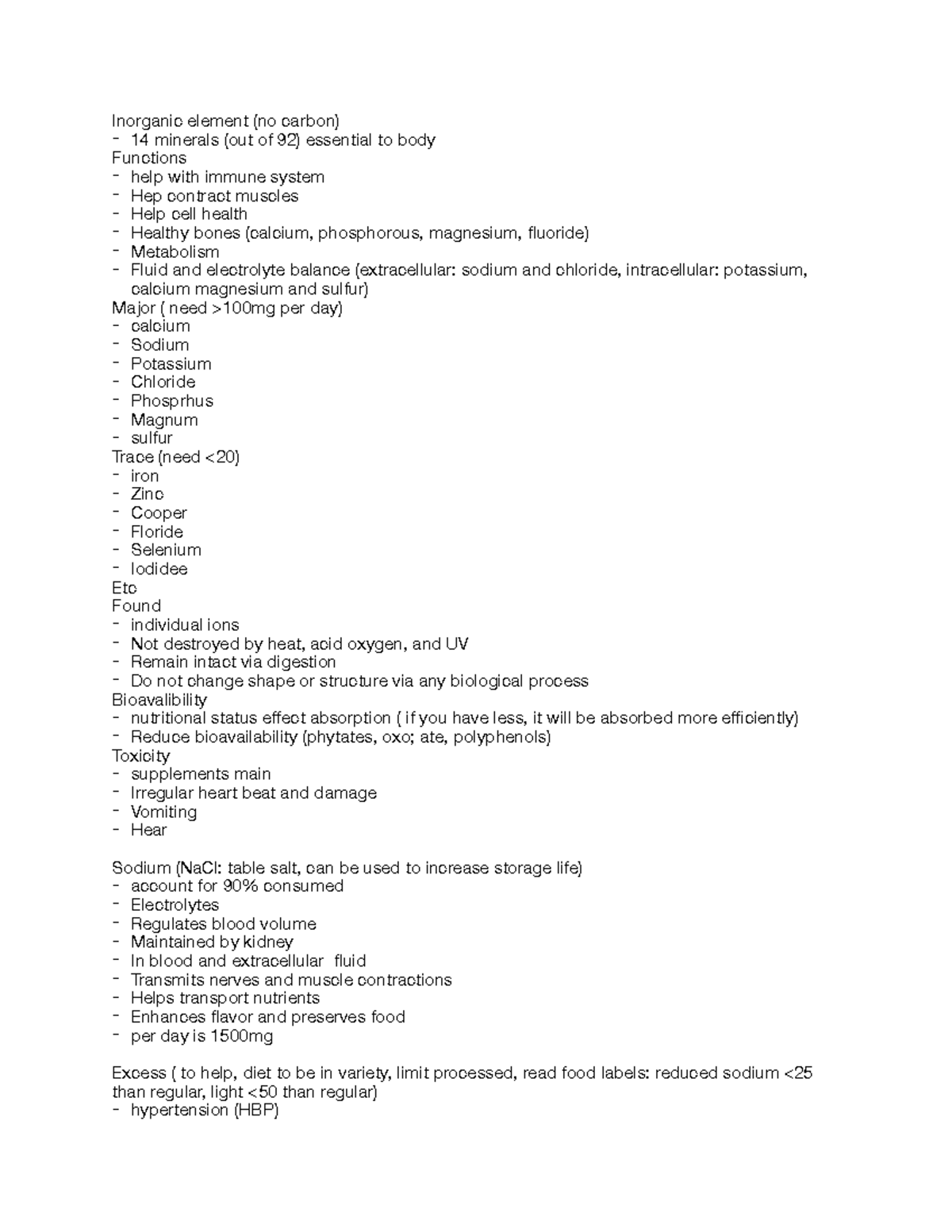 Major minerals - Inorganic element (no carbon) - 14 minerals (out of 92 ...