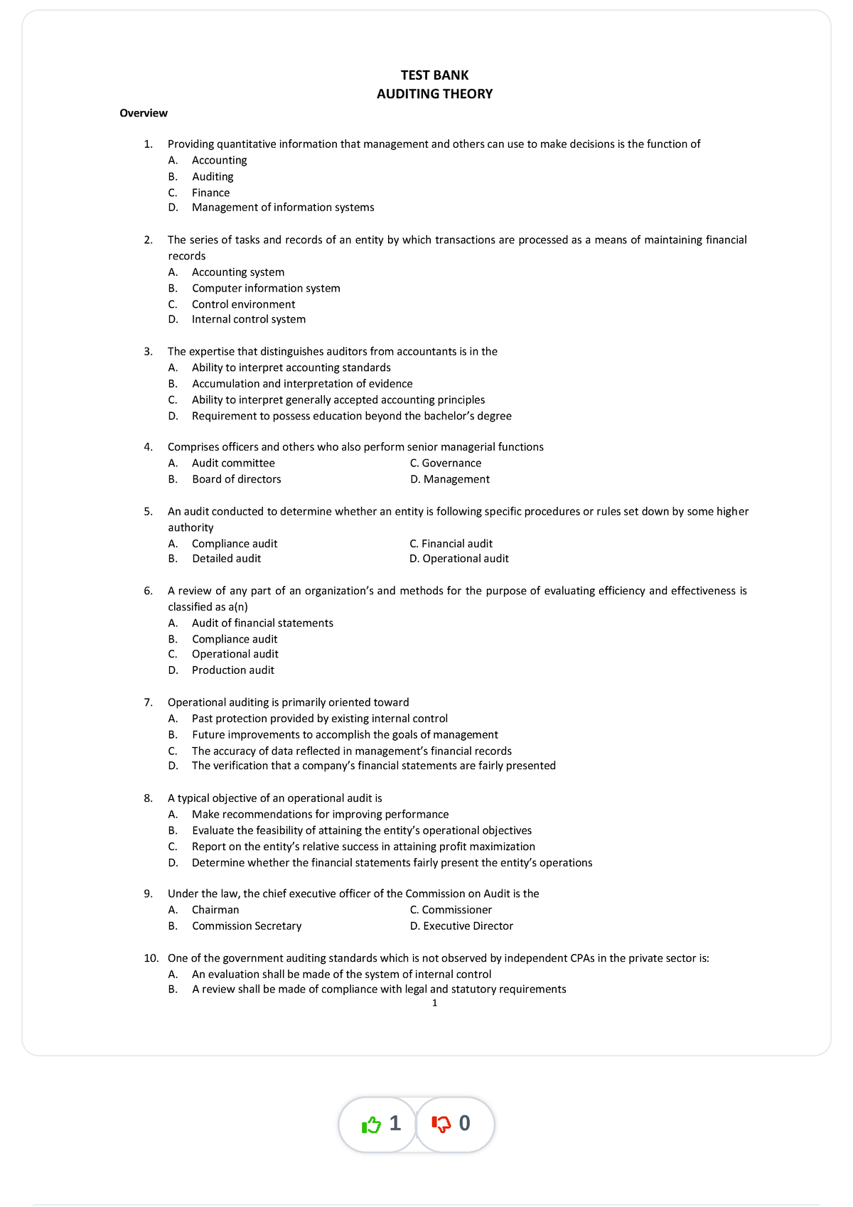 Auditing-theory-test-bank Compress - 1 TEST BANK AUDITING THEORY ...