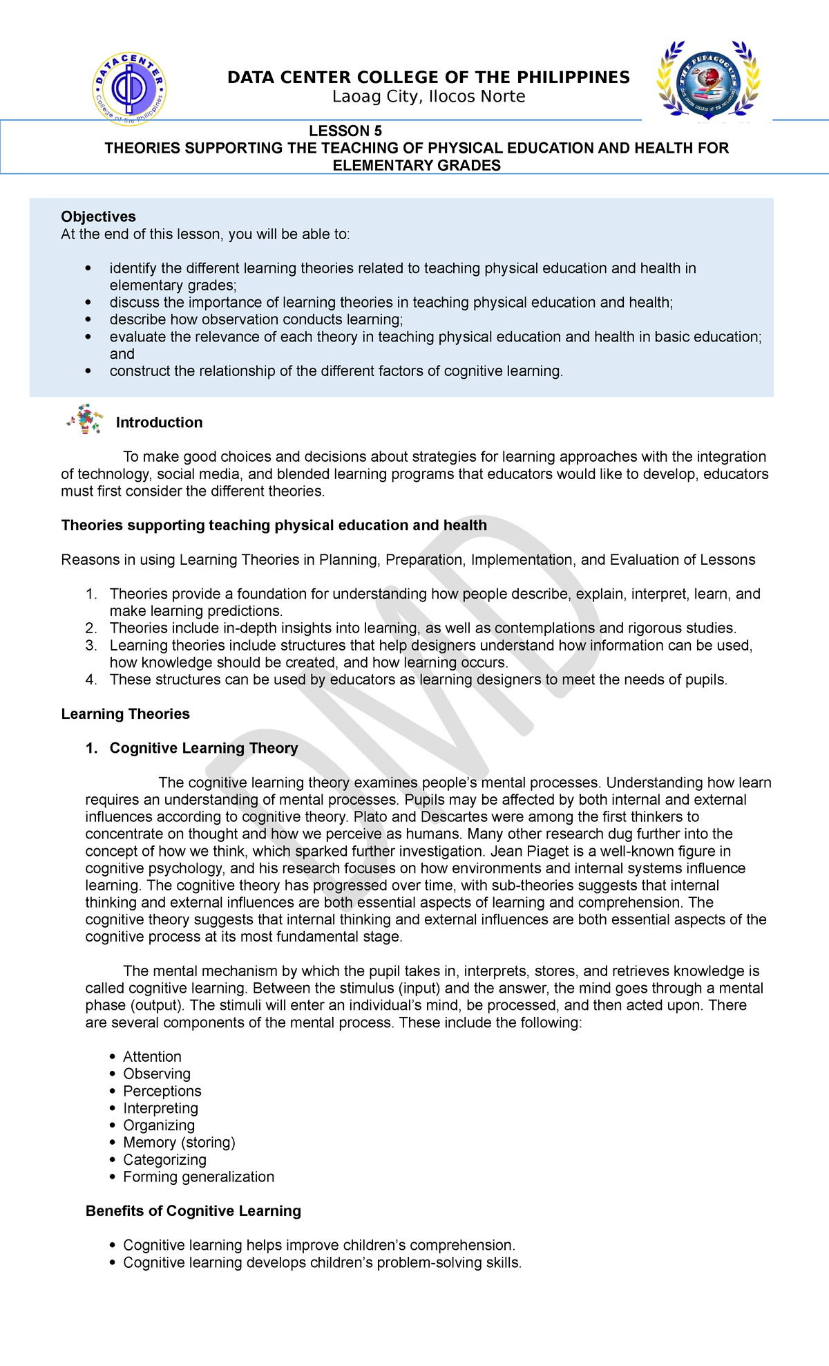 Module in Teaching PE AND Health IN Elementary Grade - DATA CENTER ...