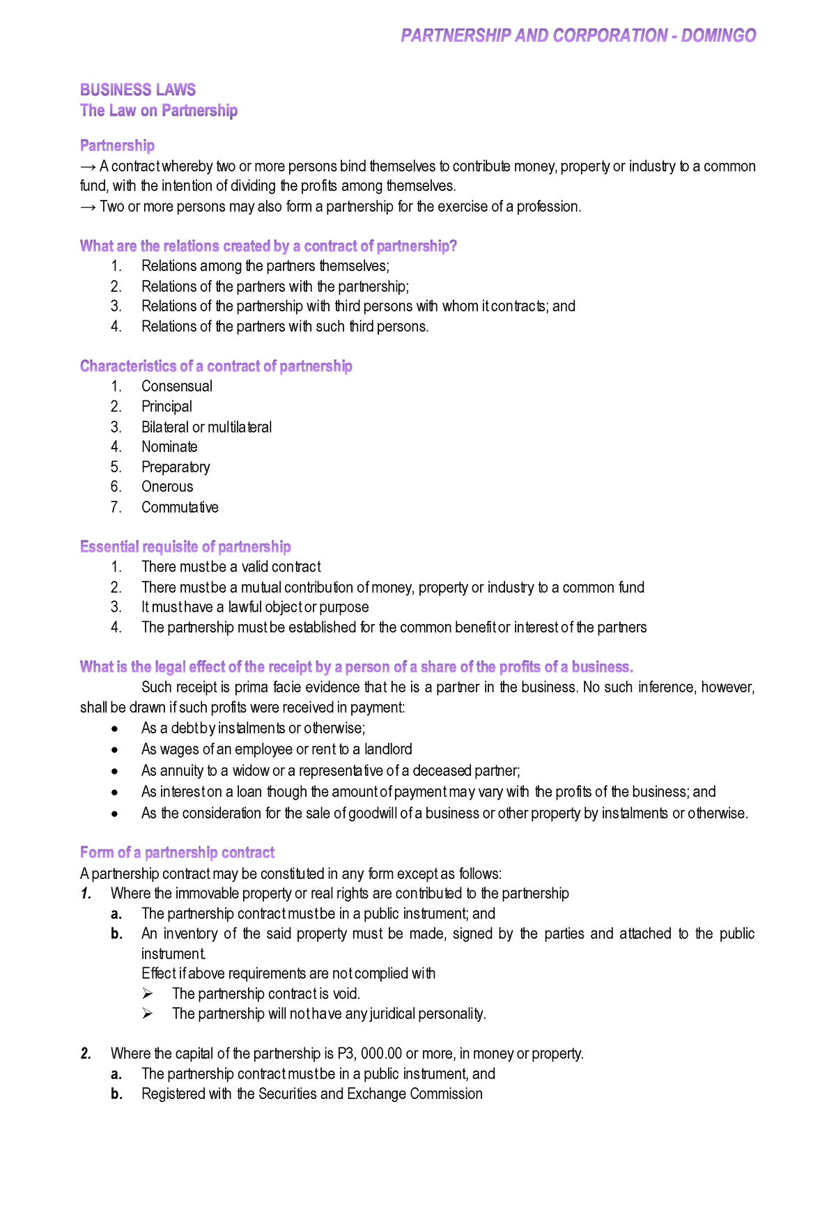 Business LAW - Lecture Notes (Atty. Andrix Domingo) - → A contract ...