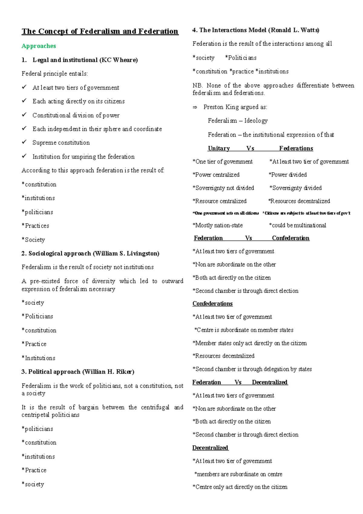 The Concept of Federalism and Federation.doc Note for Final - The ...