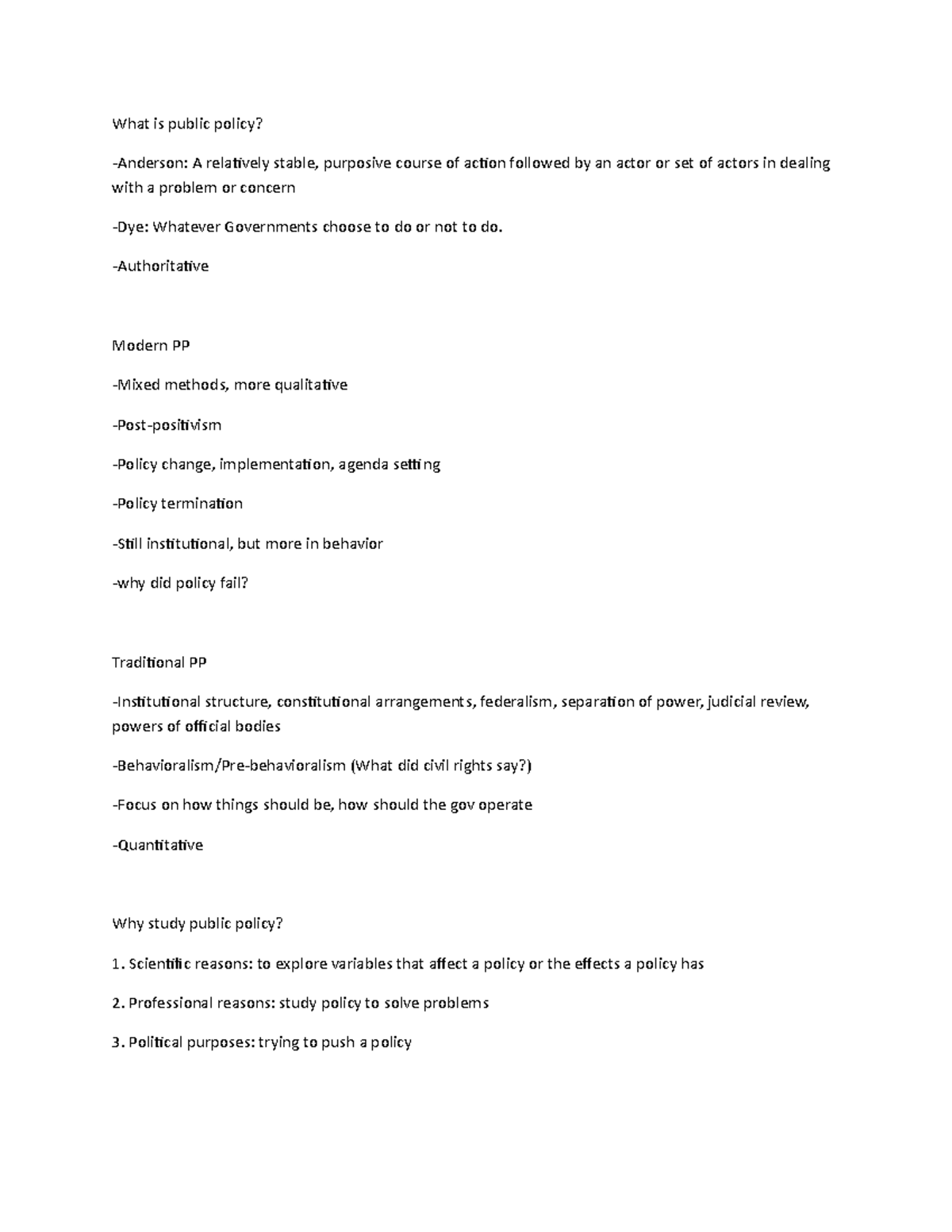 Public policy - Lecture notes all - What is public policy? -Anderson: A ...
