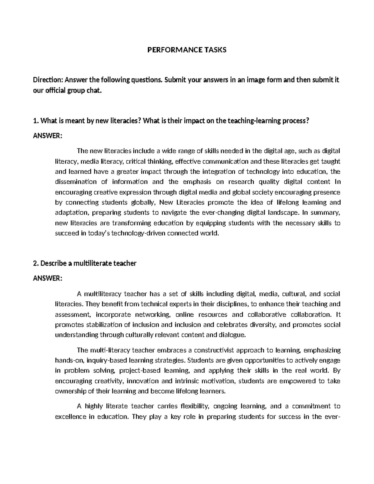 Lesson 3 answer - Building and Enhancing New Literacies Across the ...