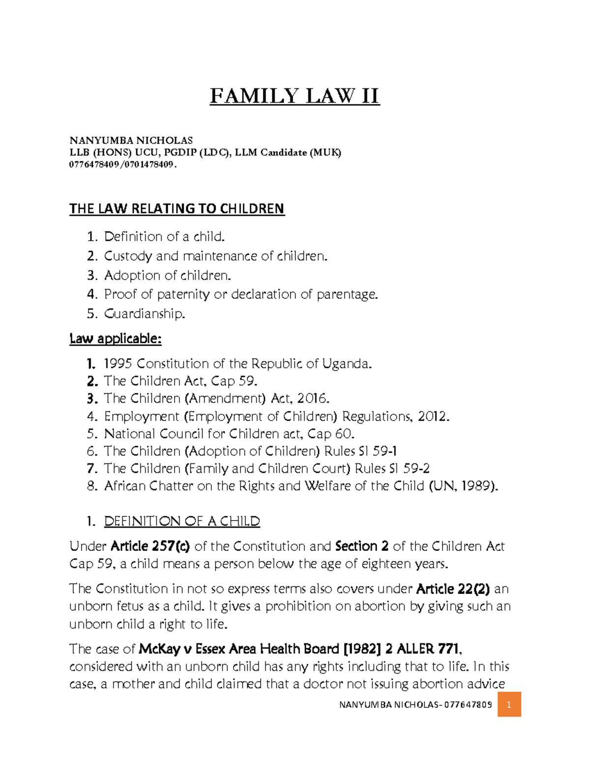 family law 2 research paper topics