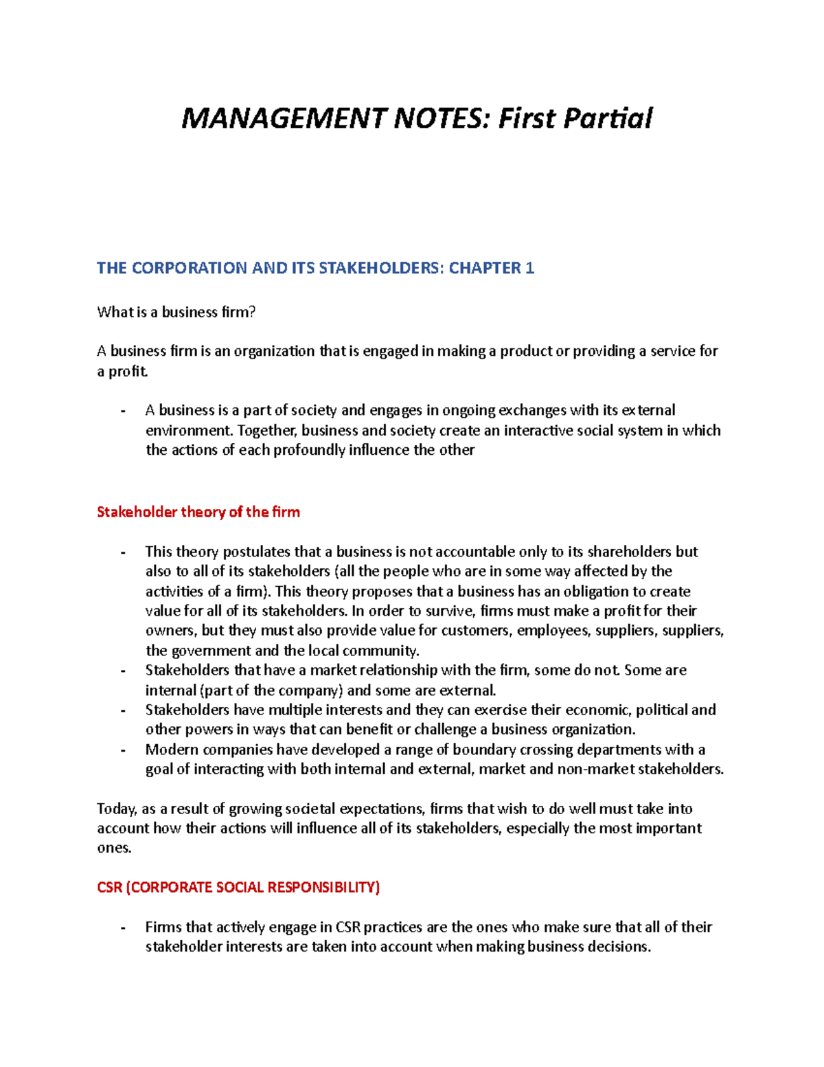 Management Notes first partial for revision - MANAGEMENT NOTES: First ...