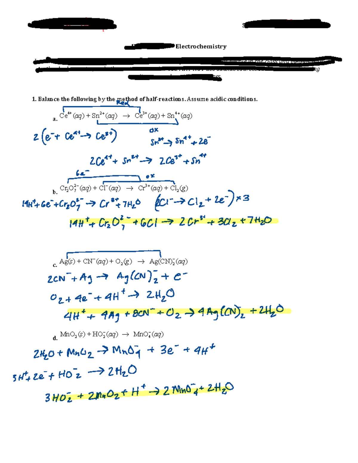 HW 7Electrochemistry Homework 7 Electrochemistry Instructions