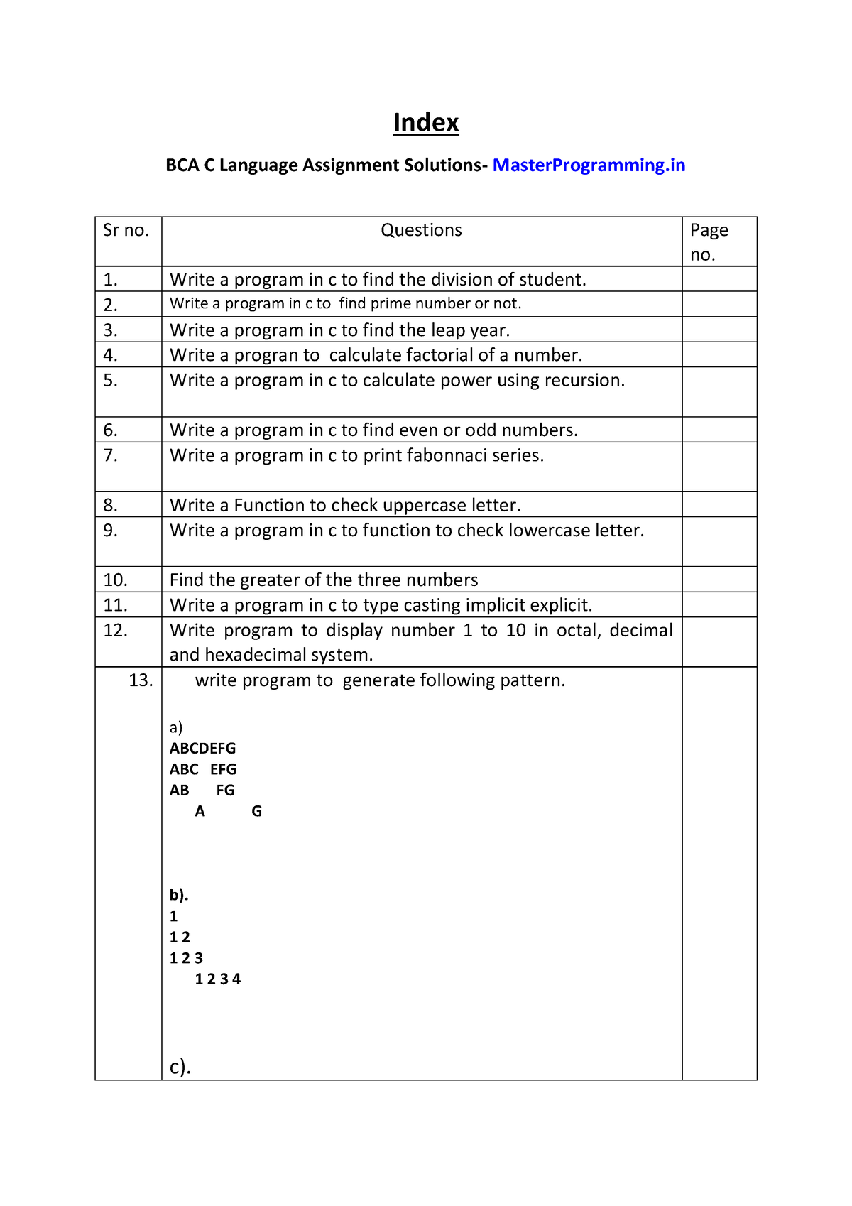 c language assignment questions