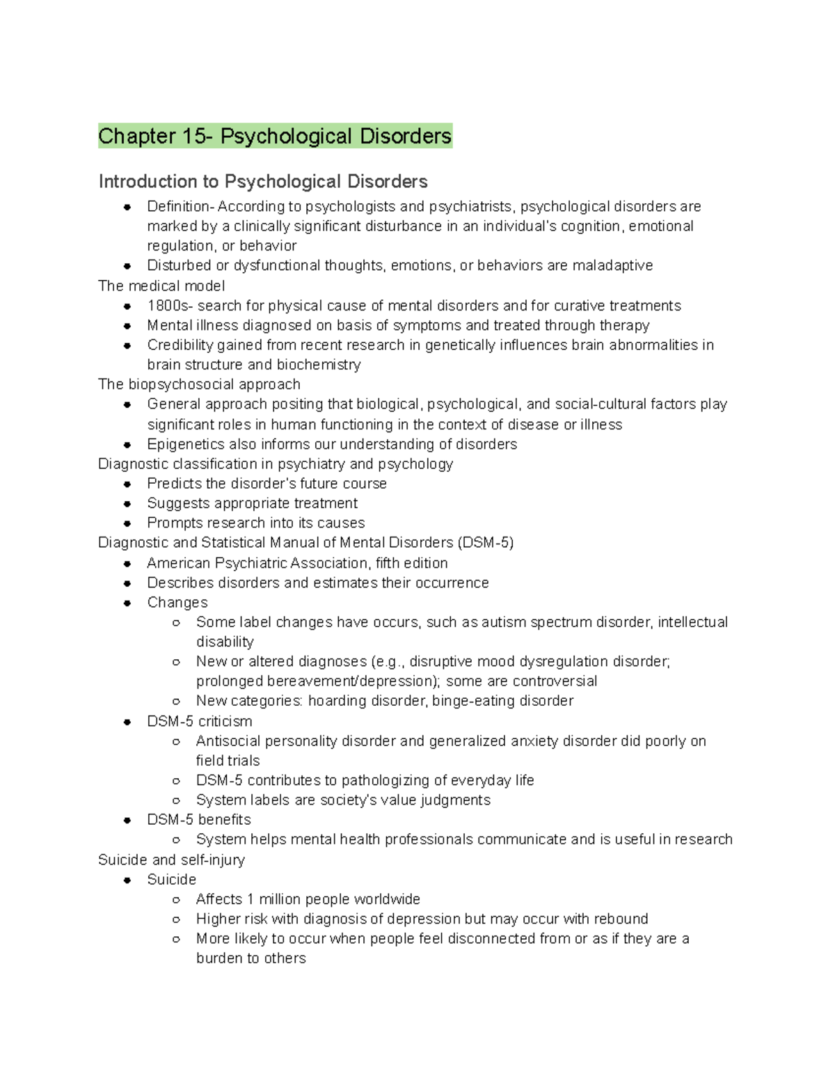 Self mind society chapter 15- psychological disorders - Chapter 15 ...