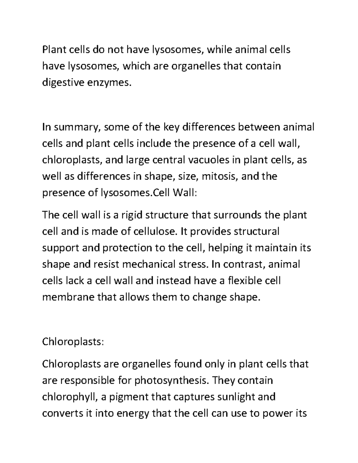Diffrence between plant and animal cell part 2 Plant cells do not