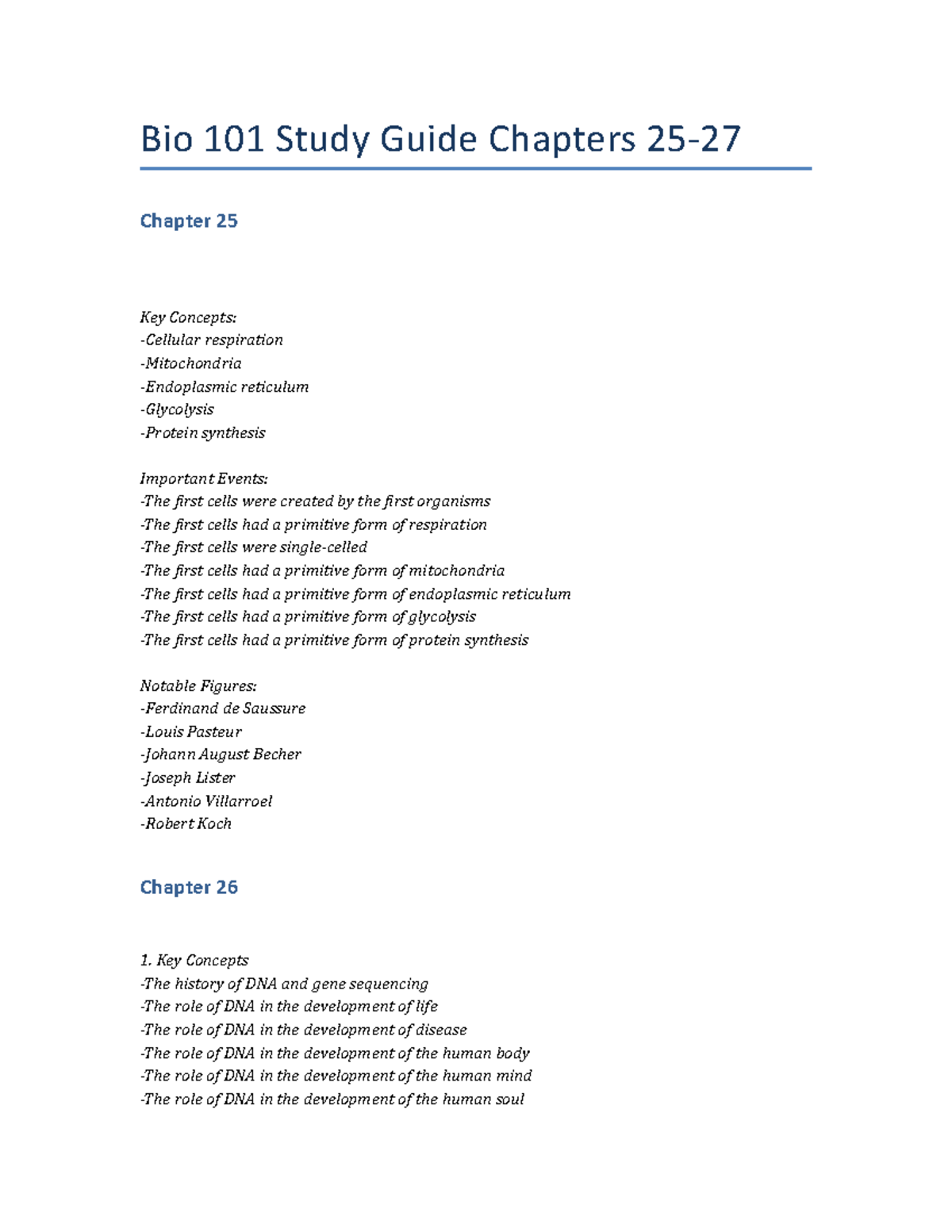 Bio 101 Study Guide Chapters 25-27 - Craig Venter -Dr. Craig Venter -Dr ...
