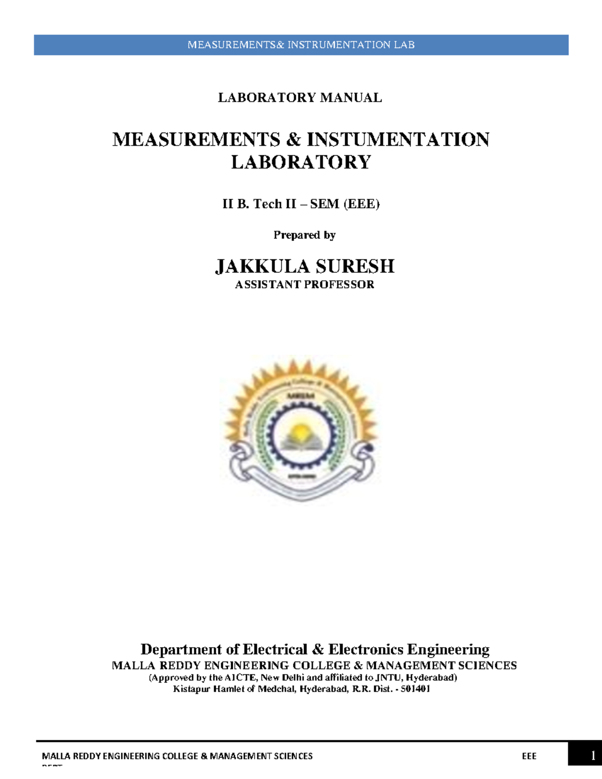 EMI LAB Manual R22 - MEASUREMENTS& INSTRUMENTATION LAB MALLA REDDY ...