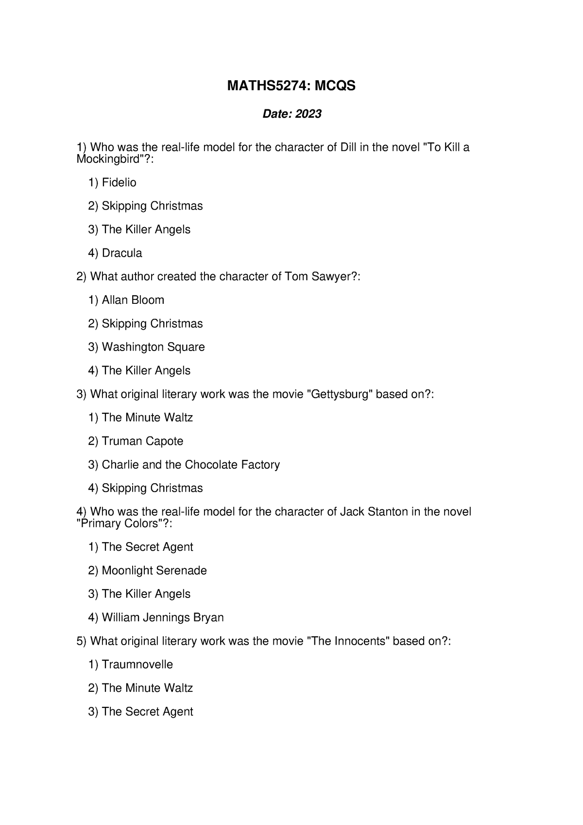 Botany 191-MCQS 6 - documents - MATHS5274: MCQS Date: 2023 Who was the ...