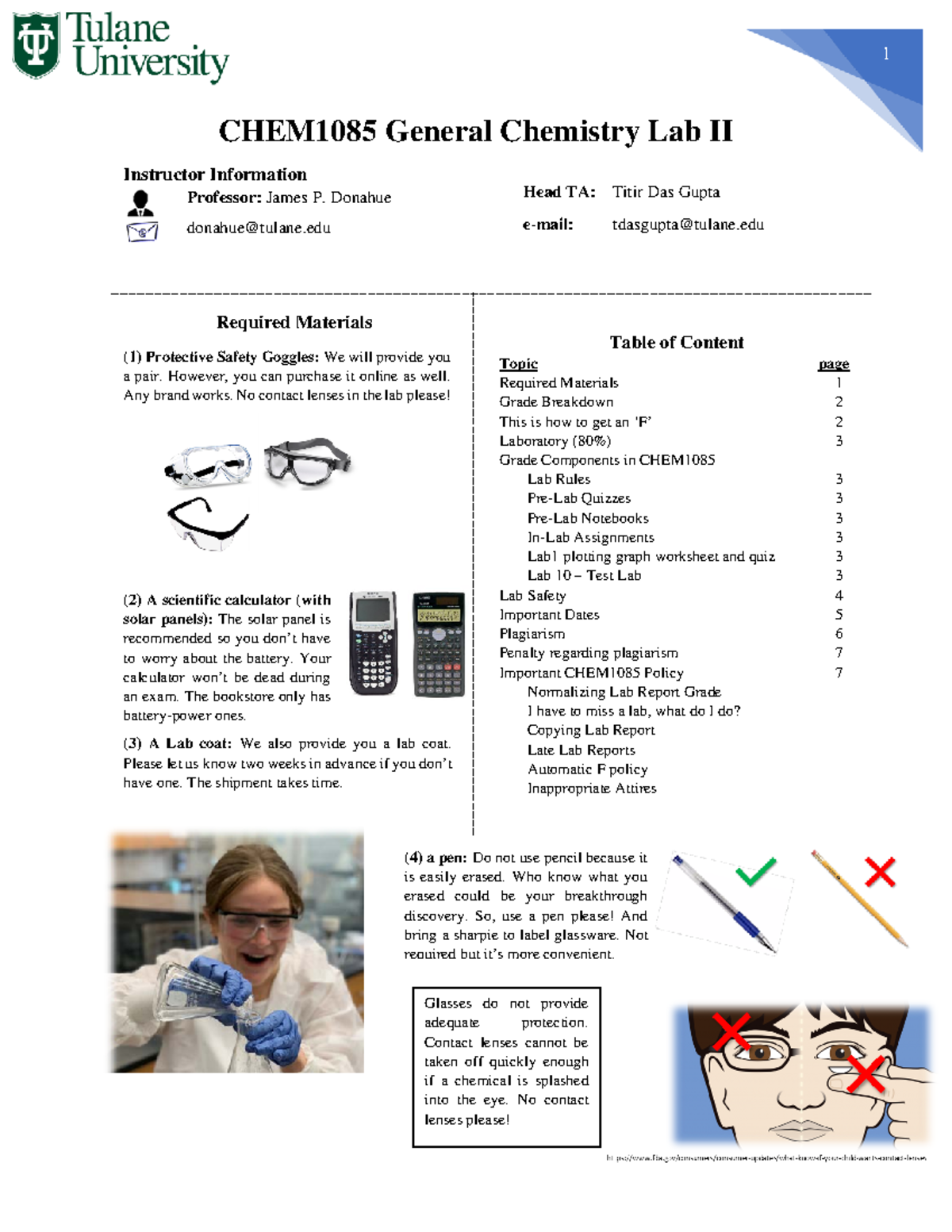 CHEM1085 Spring 2024 - CHEM1085 General Chemistry Lab II (3) A Lab Coat ...