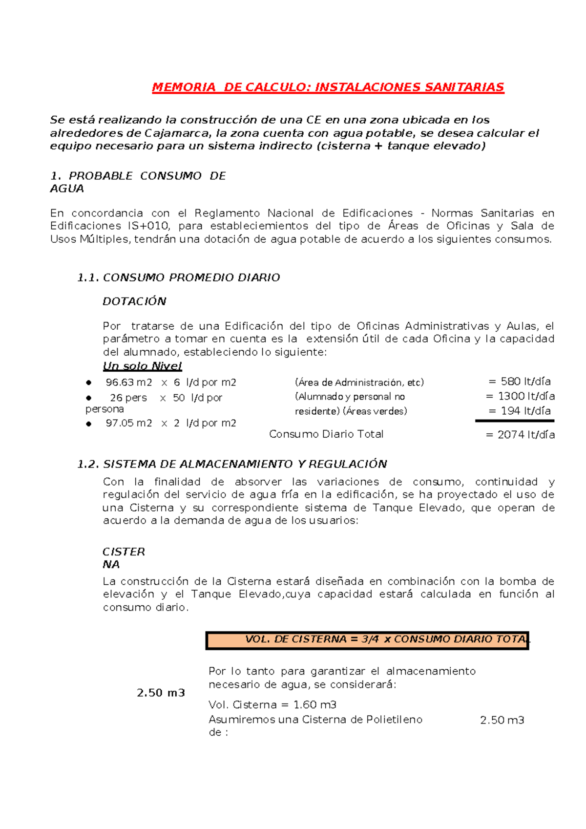 Hh Exelente Trabajo M Memoria De Calculo Instalaciones Sanitarias Se Est Realizando