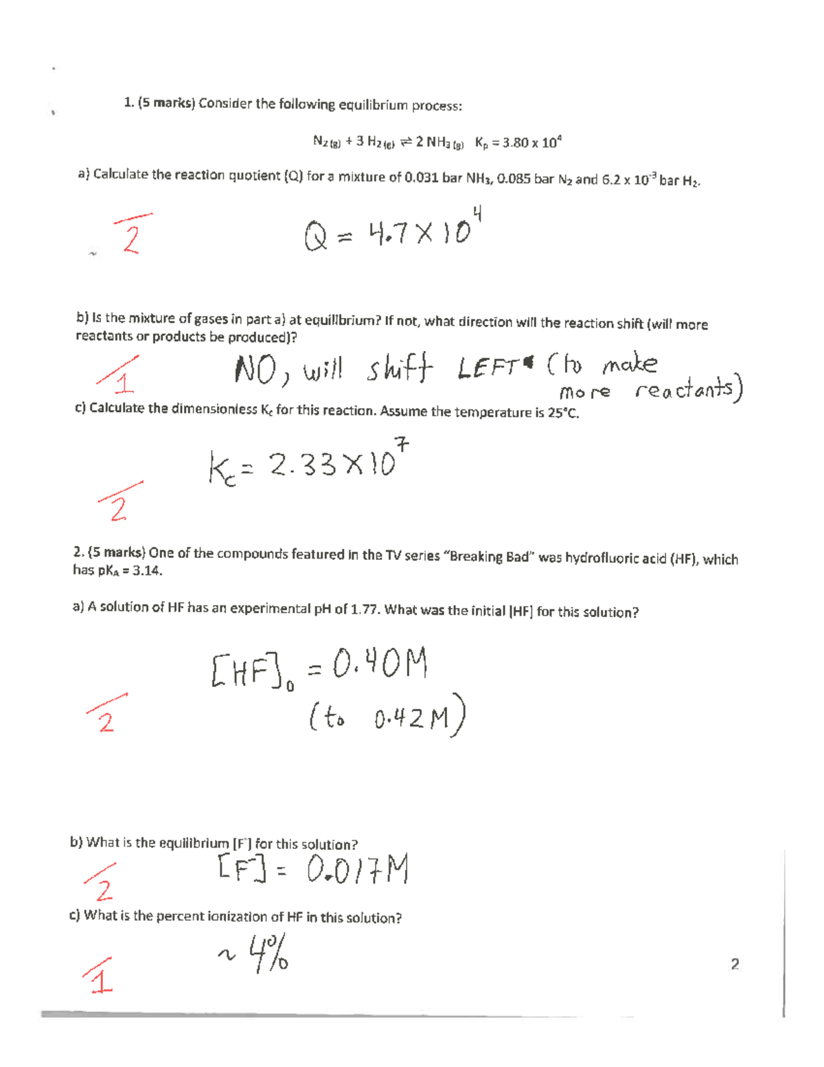 Chem 1001 quiz 2 - quiz 2 - 1. (5 marks) Consider the following ...