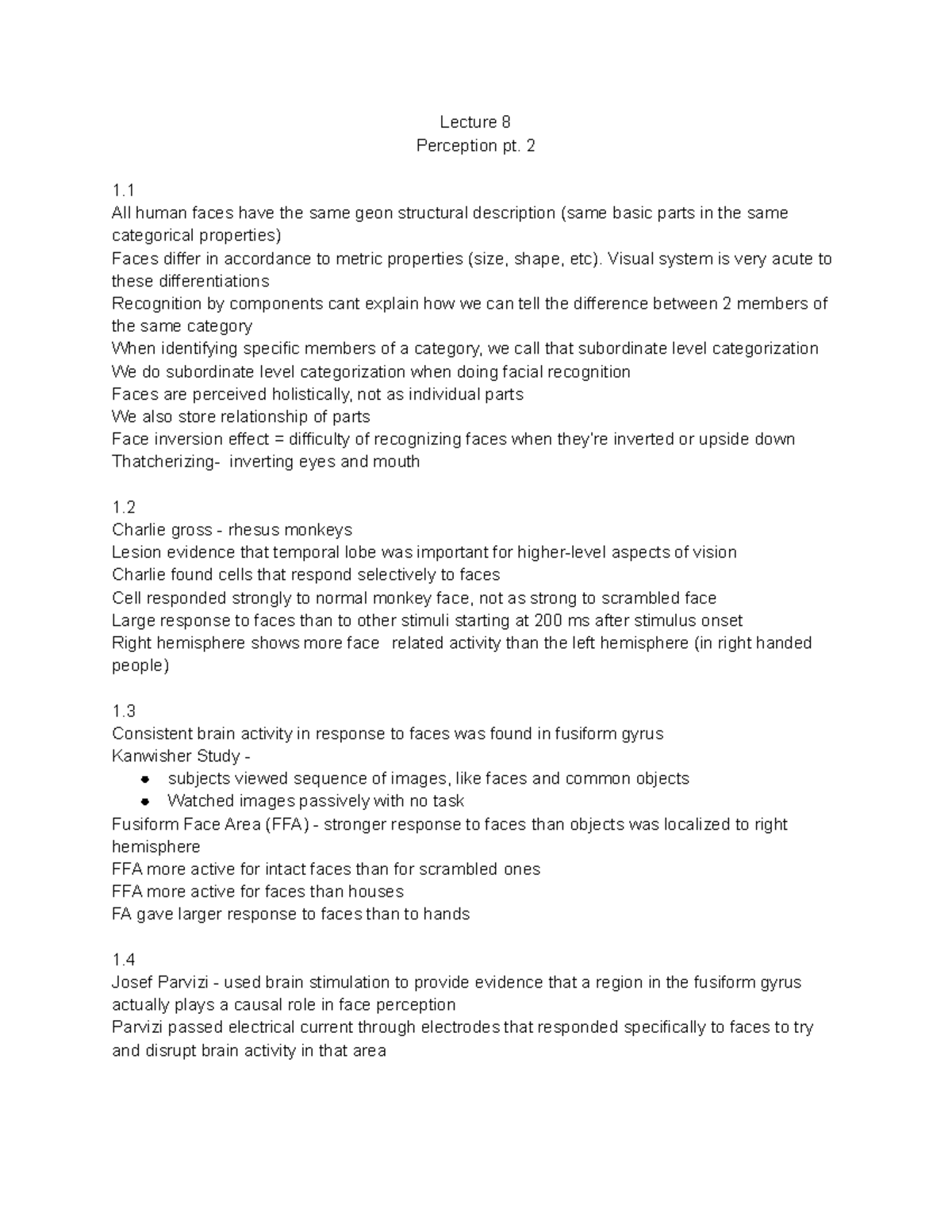 Psc 100 Notes for Midterm 2 (lecture 8) - Lecture 8 Perception pt. 2 ...
