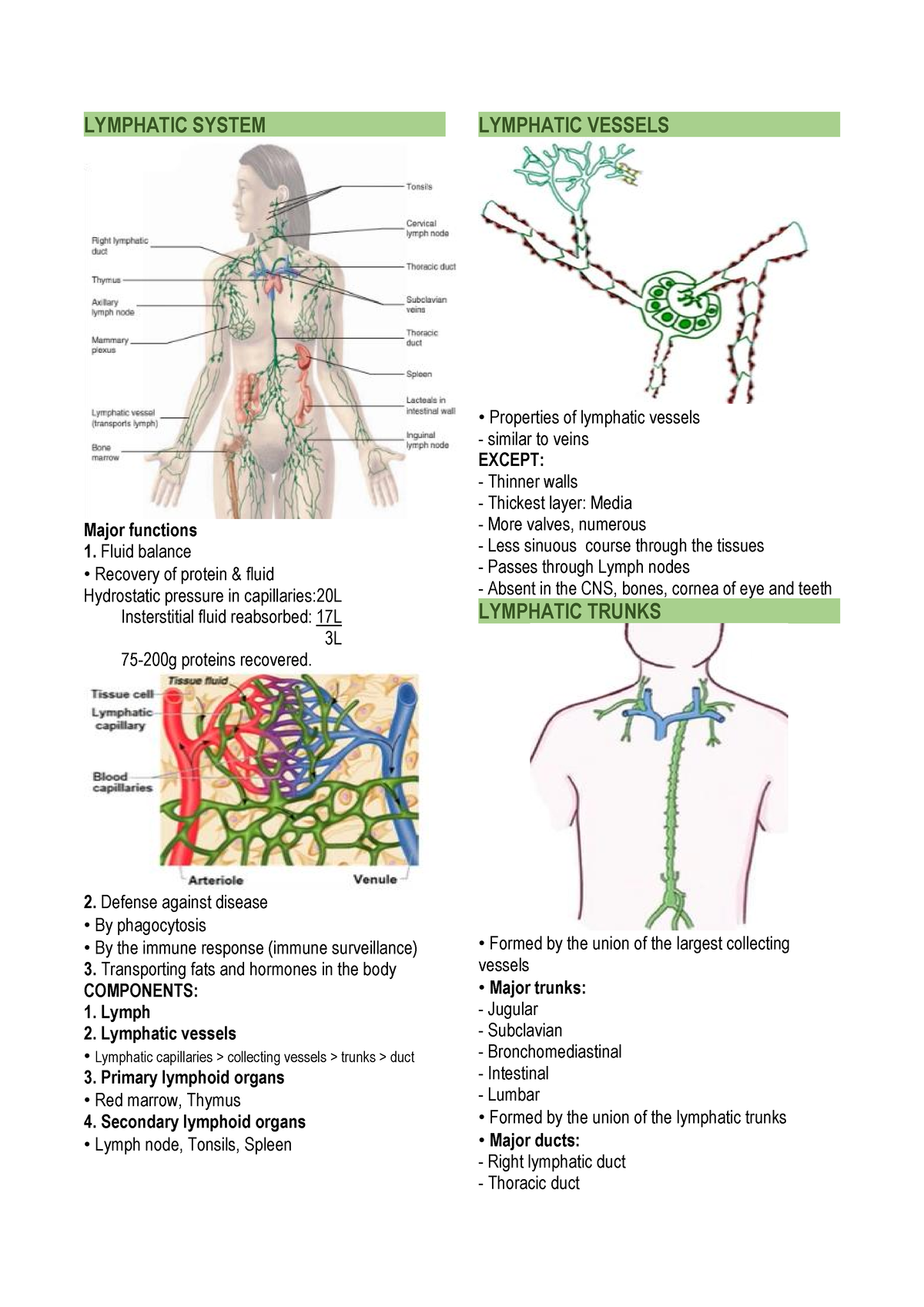 Lymphatic System Reviewer - LYMPHATIC SYSTEM Major functions Fluid ...