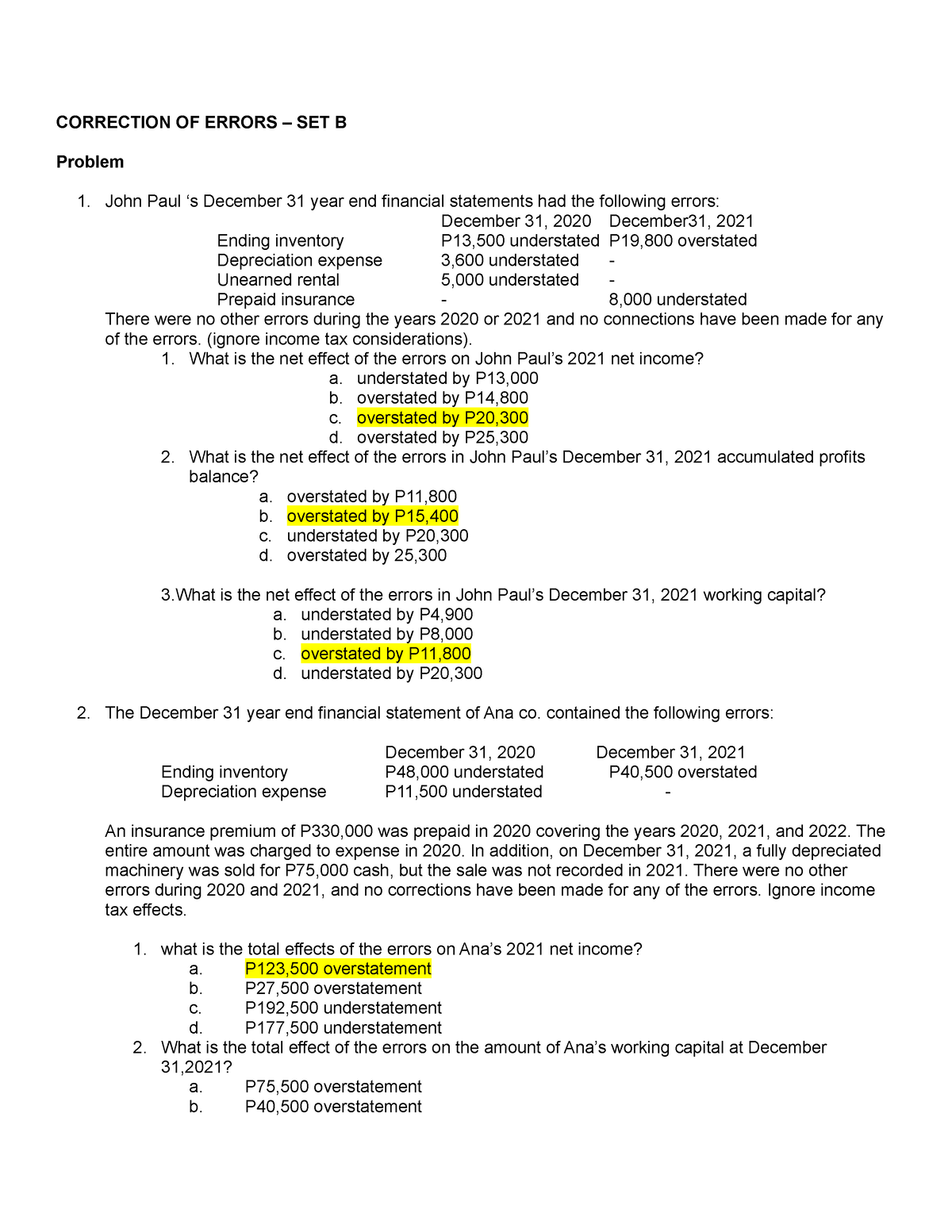 AP Correction Of Errors Set B - CORRECTION OF ERRORS – SET B Problem ...