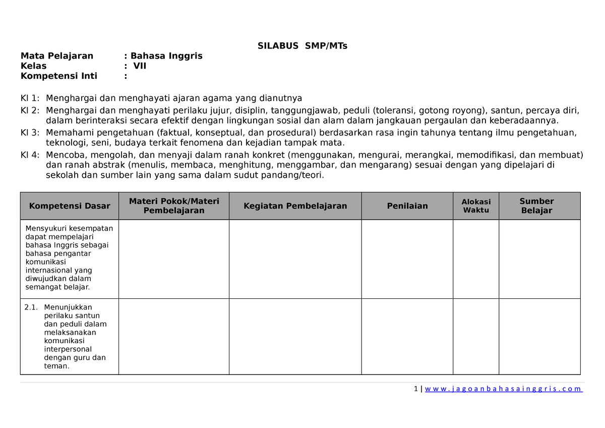 Silabus K13 SMP Kelas 7 - Cvfyuytfytftdc Gyvgufvujfvu - SILABUS SMP/MTs ...