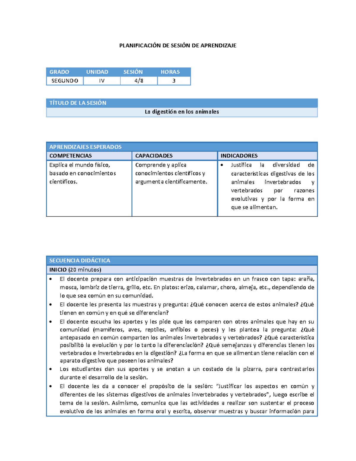 Planificaci N De Sesi N De Aprendizaje Planificacin De Sesin De