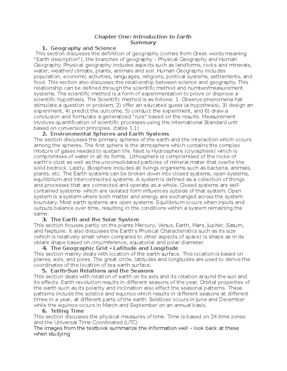 Chapter One - Physical geography includes aspects such as landforms ...