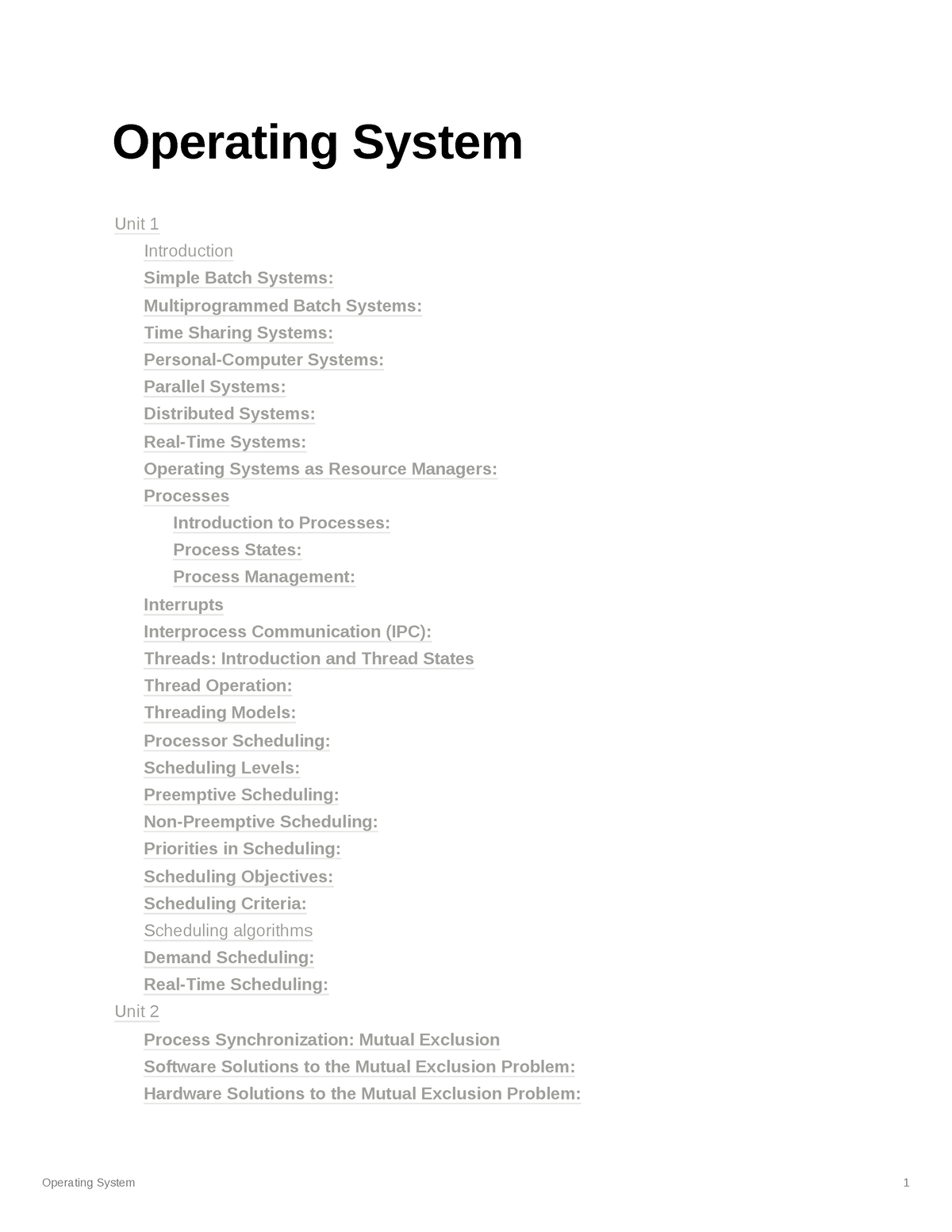 Operating System Notes - Operating System Unit 1 Introduction Simple ...