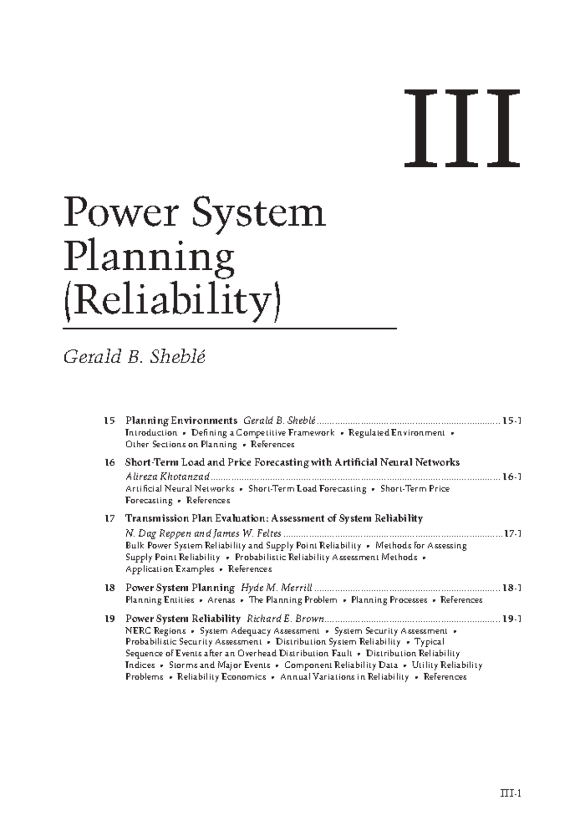 Power Systems (46) - III- III Power System Planning (Reliability ...