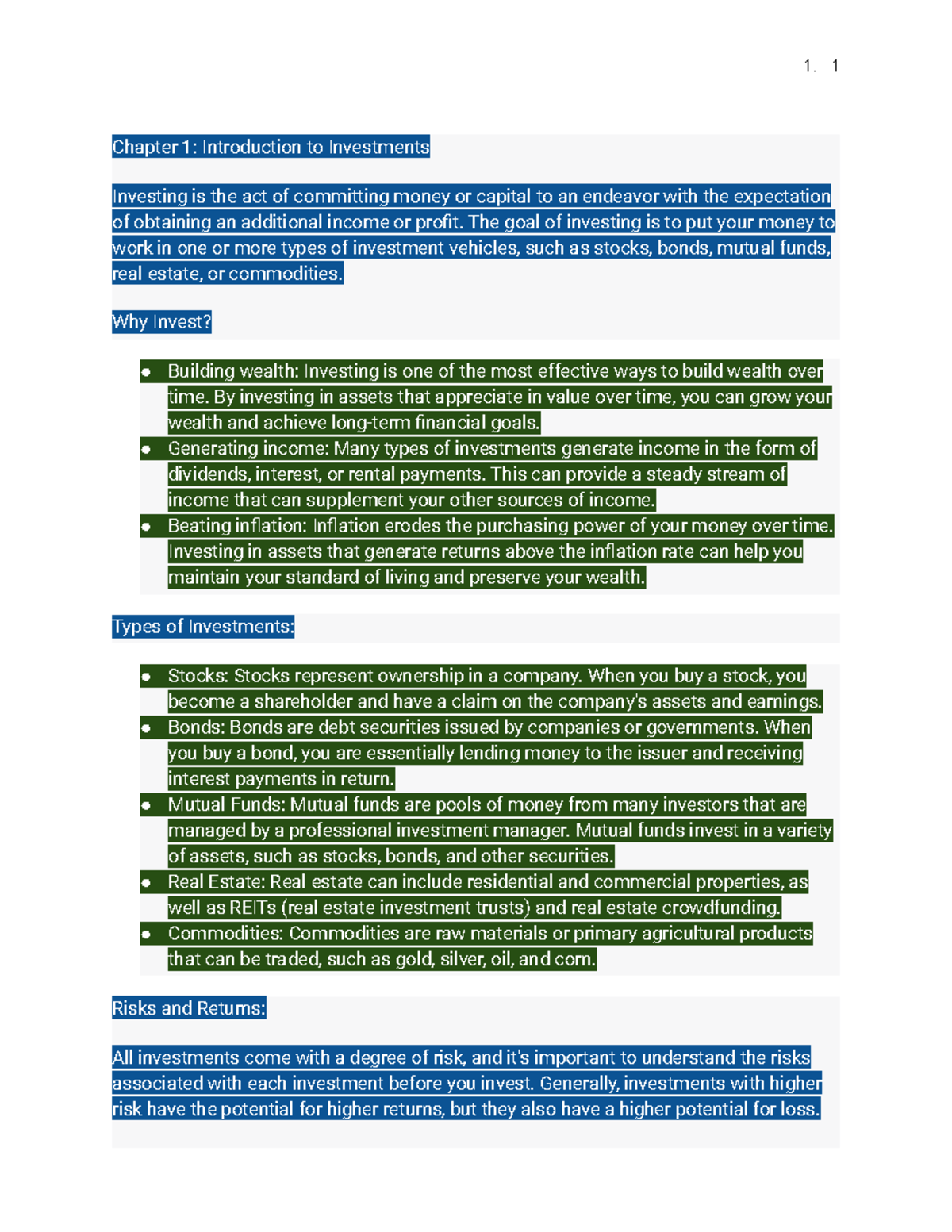 Chapter 1 Introduction To Investments - 1 Chapter 1: Introduction To ...