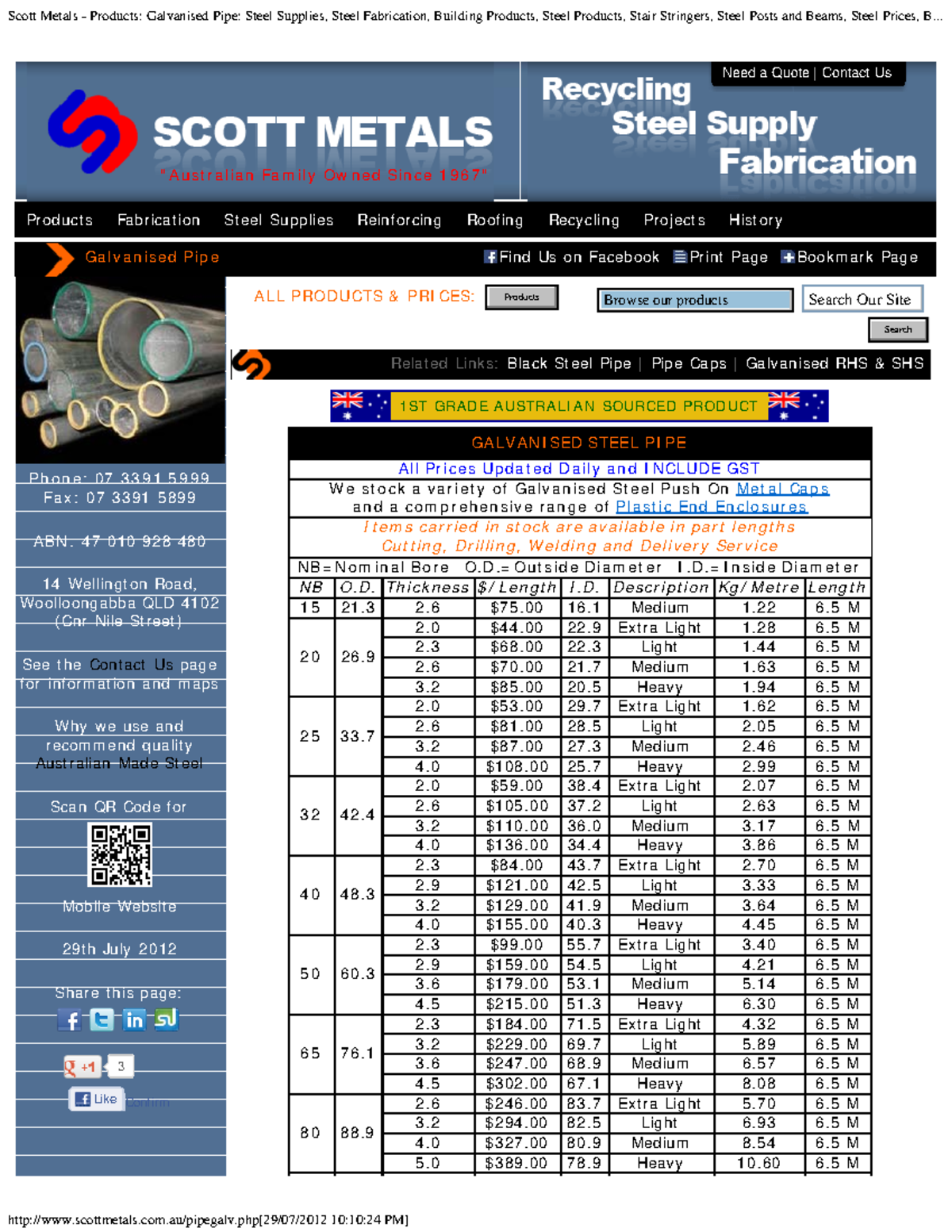 Scott Metals Products Galvanised Pipe Steel Supplies, Steel