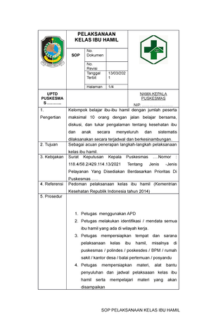 SOP Antenatal CARE - Pedoman Puskesmas 2022 - ANTENATAL CARE SOP No ...