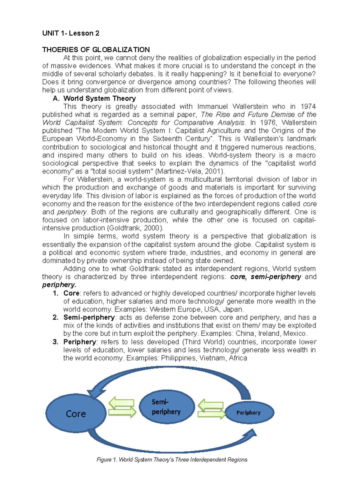 Readings 2 Theories of Globalization - UNIT 1- Lesson 2 THOERIES OF ...