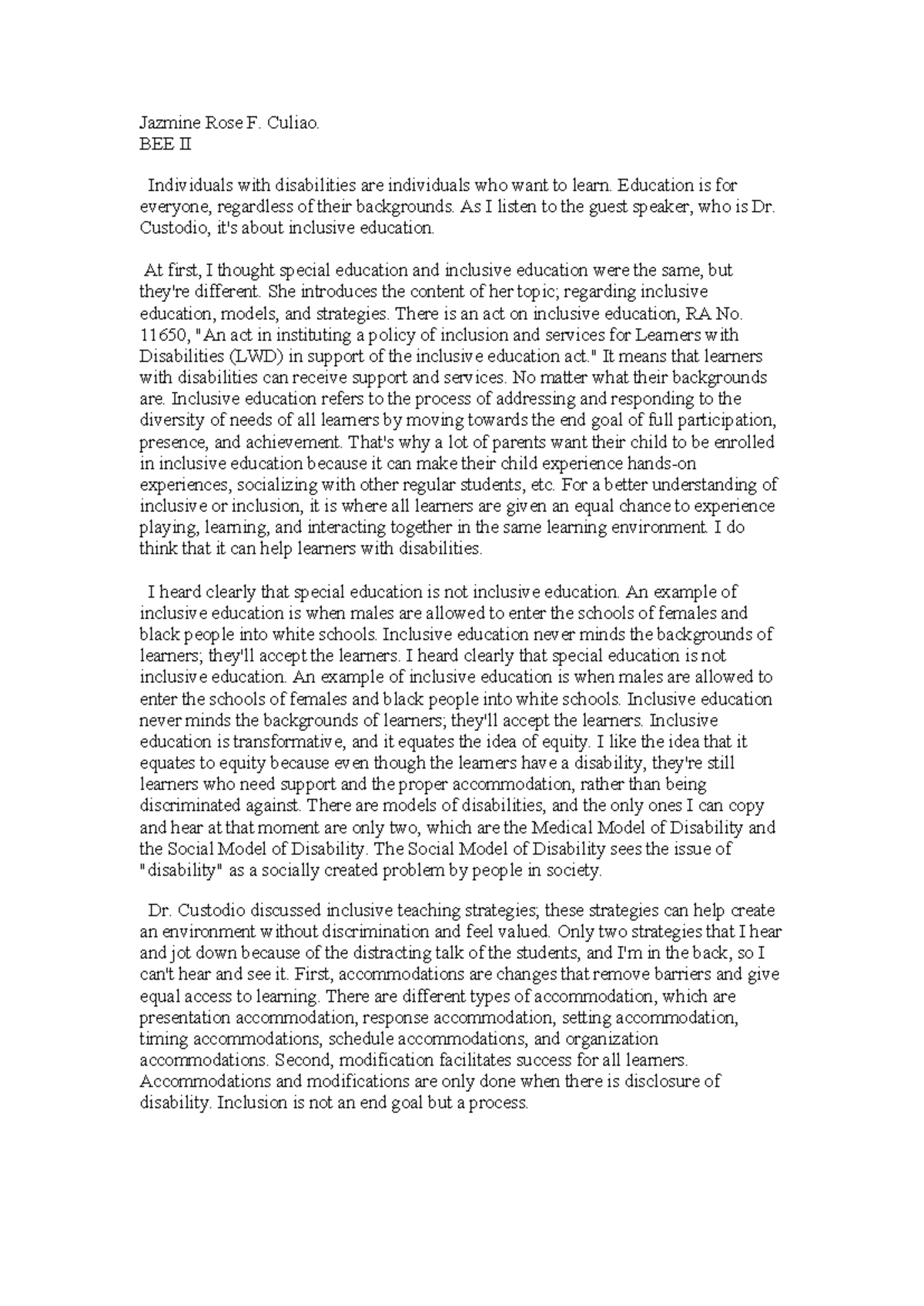 BEE II Survey OF Philippine Literature Culiao - Jazmine Rose F. Culiao ...