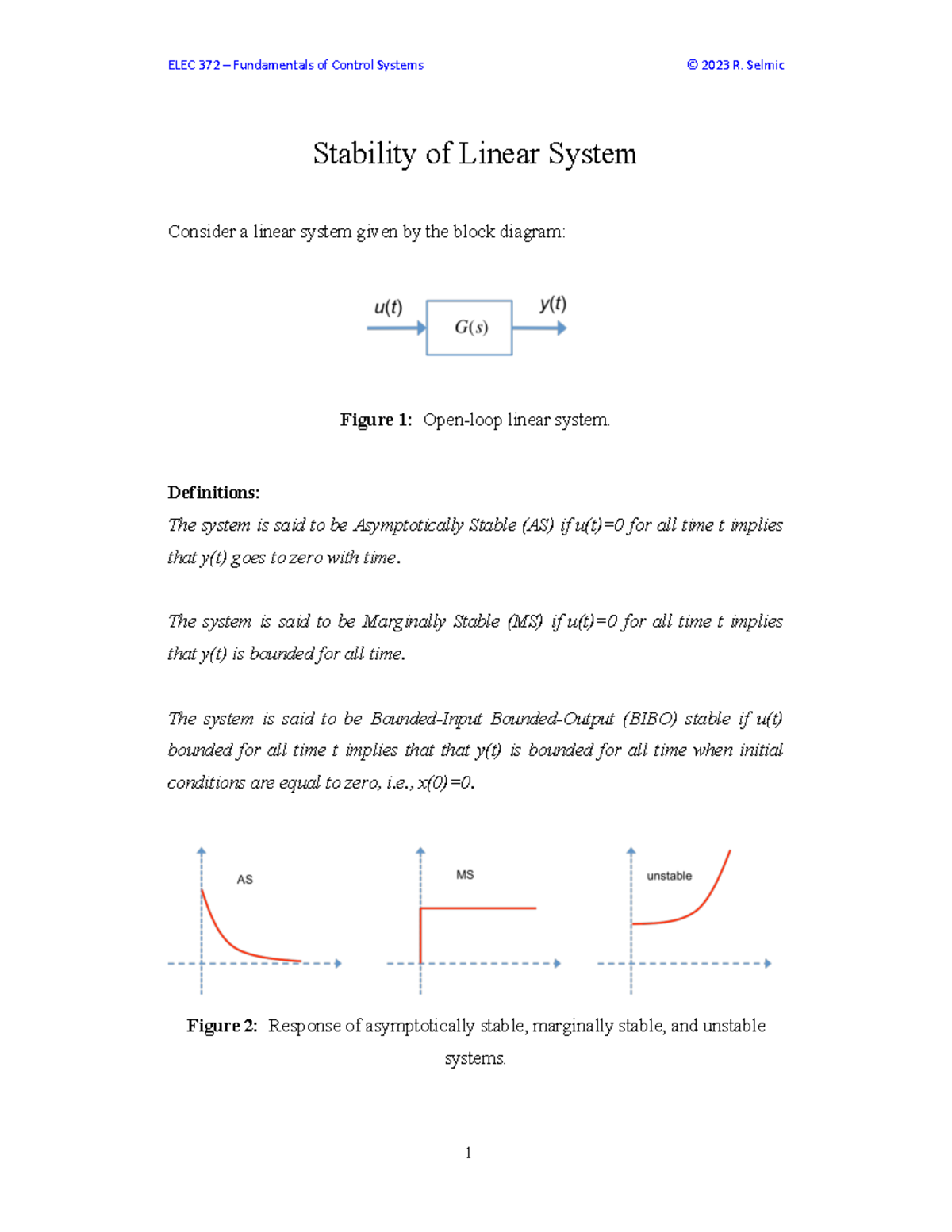 Lecture 9 - Stability of Lin Sys - ELEC 372 - Concordia - Studocu