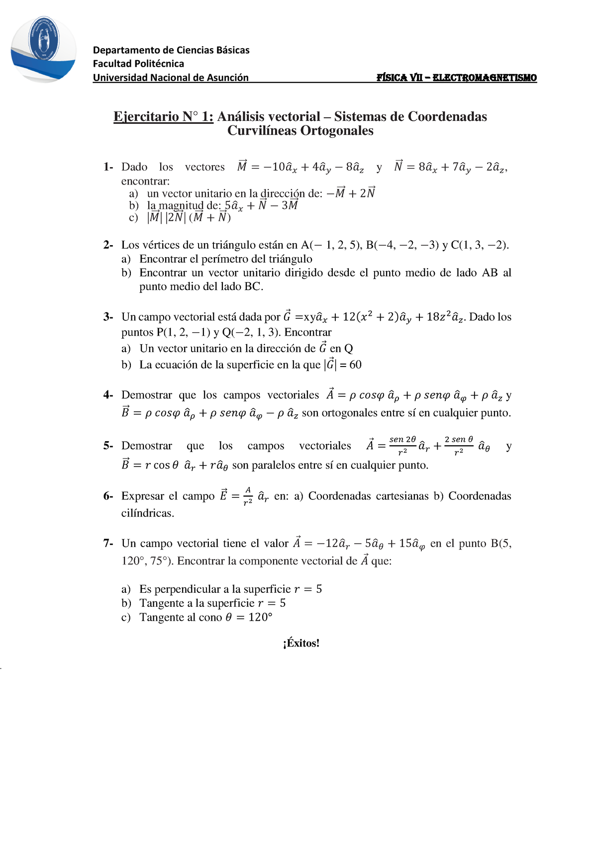 Ejercitario N 1 - Ejercicios Sobre Electromagnetismo - Departamento De ...