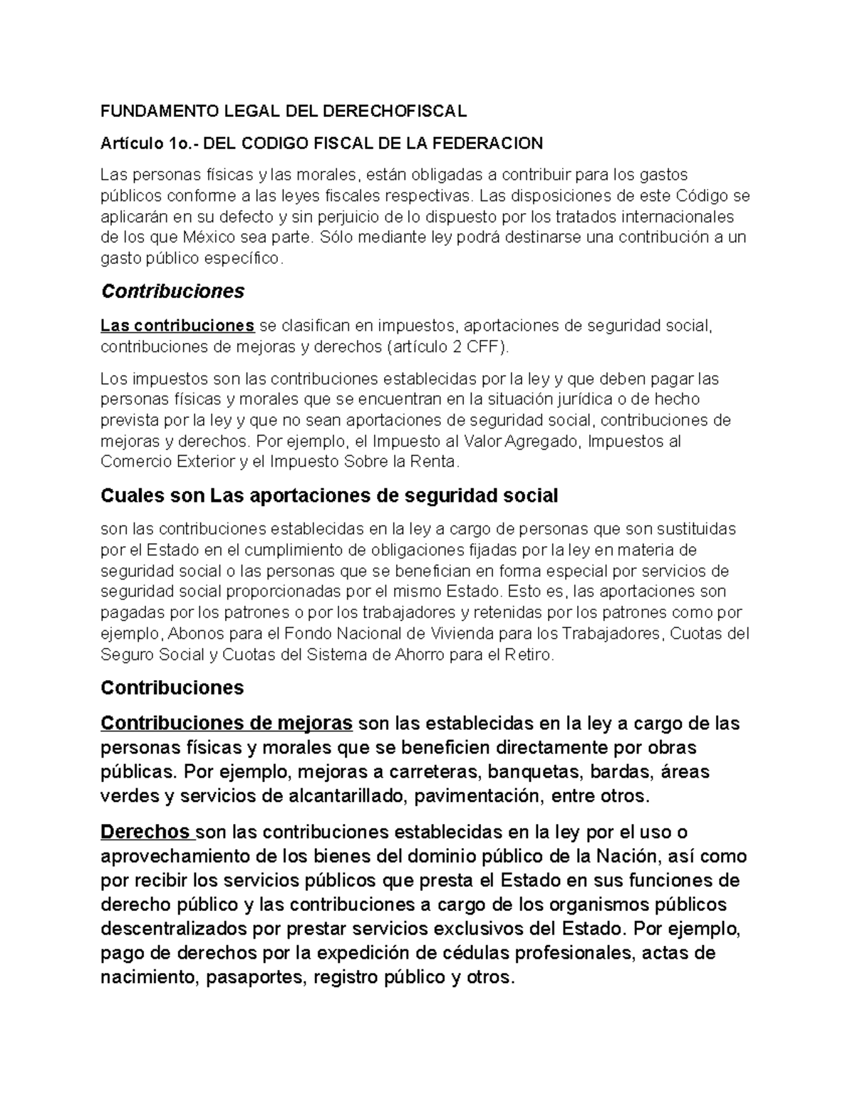 GUIA PARA 1ER Examen Derecho Fiscal - FUNDAMENTO LEGAL DEL ...