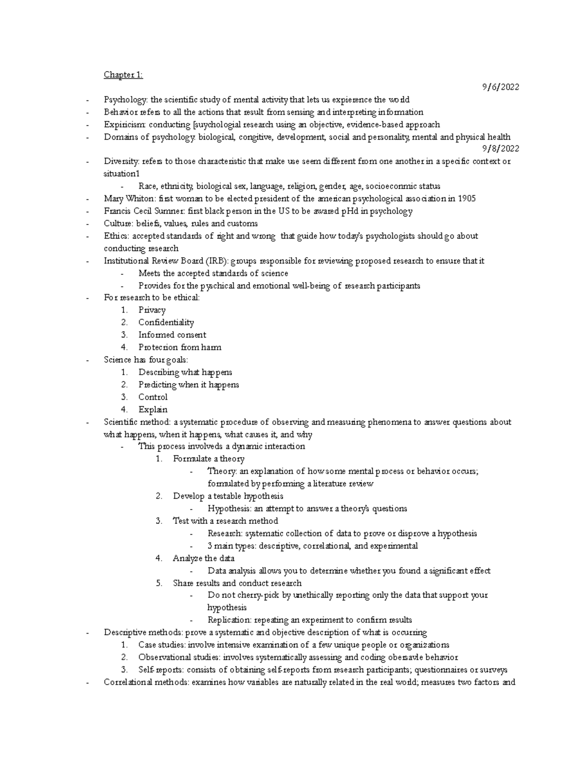 PSY-102 Notes - Chapter 1: 9/6/ Psychology: The Scientific Study Of ...