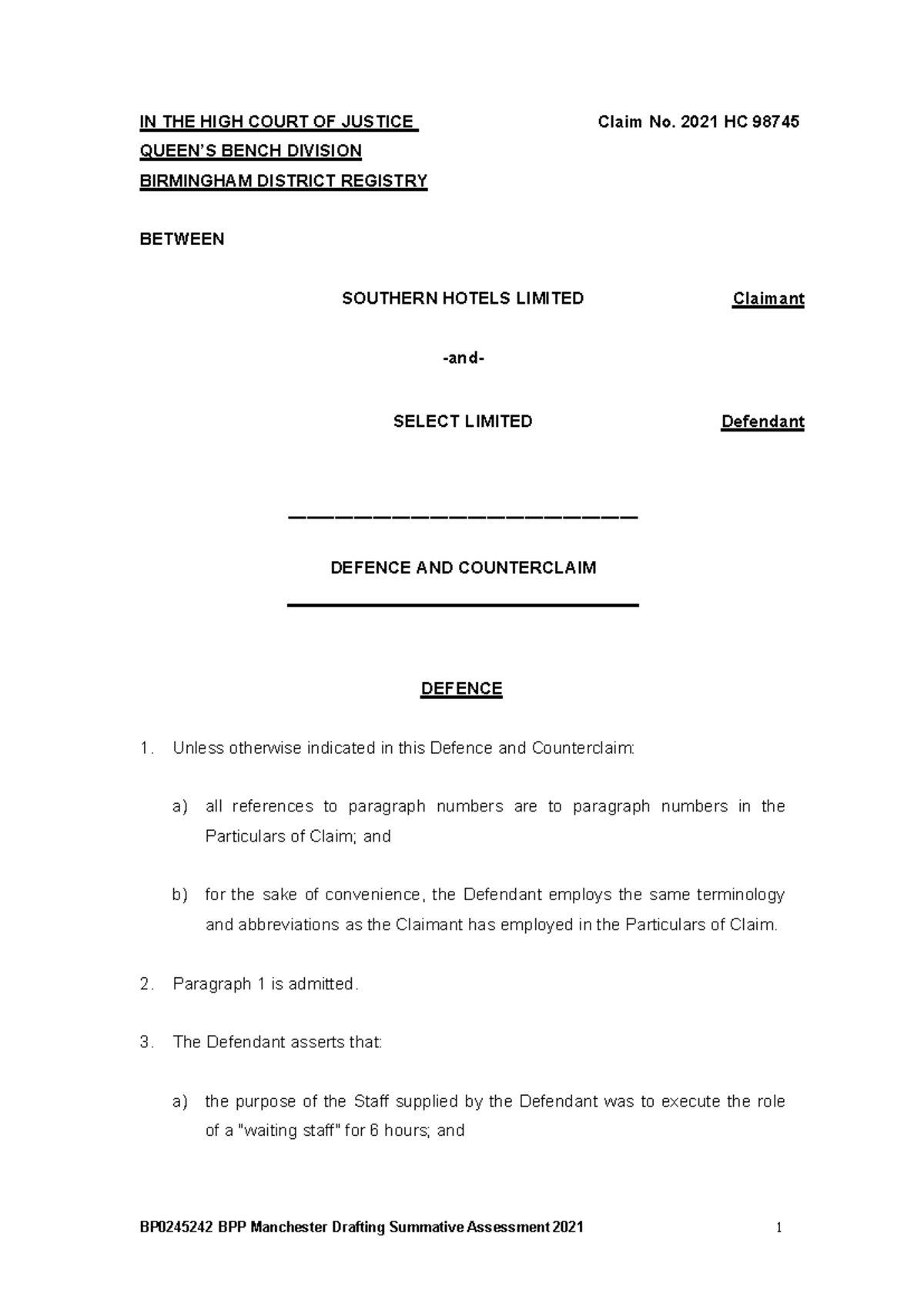 BP0245242 Drafting Summative Assessment - IN THE HIGH COURT OF JUSTICE ...
