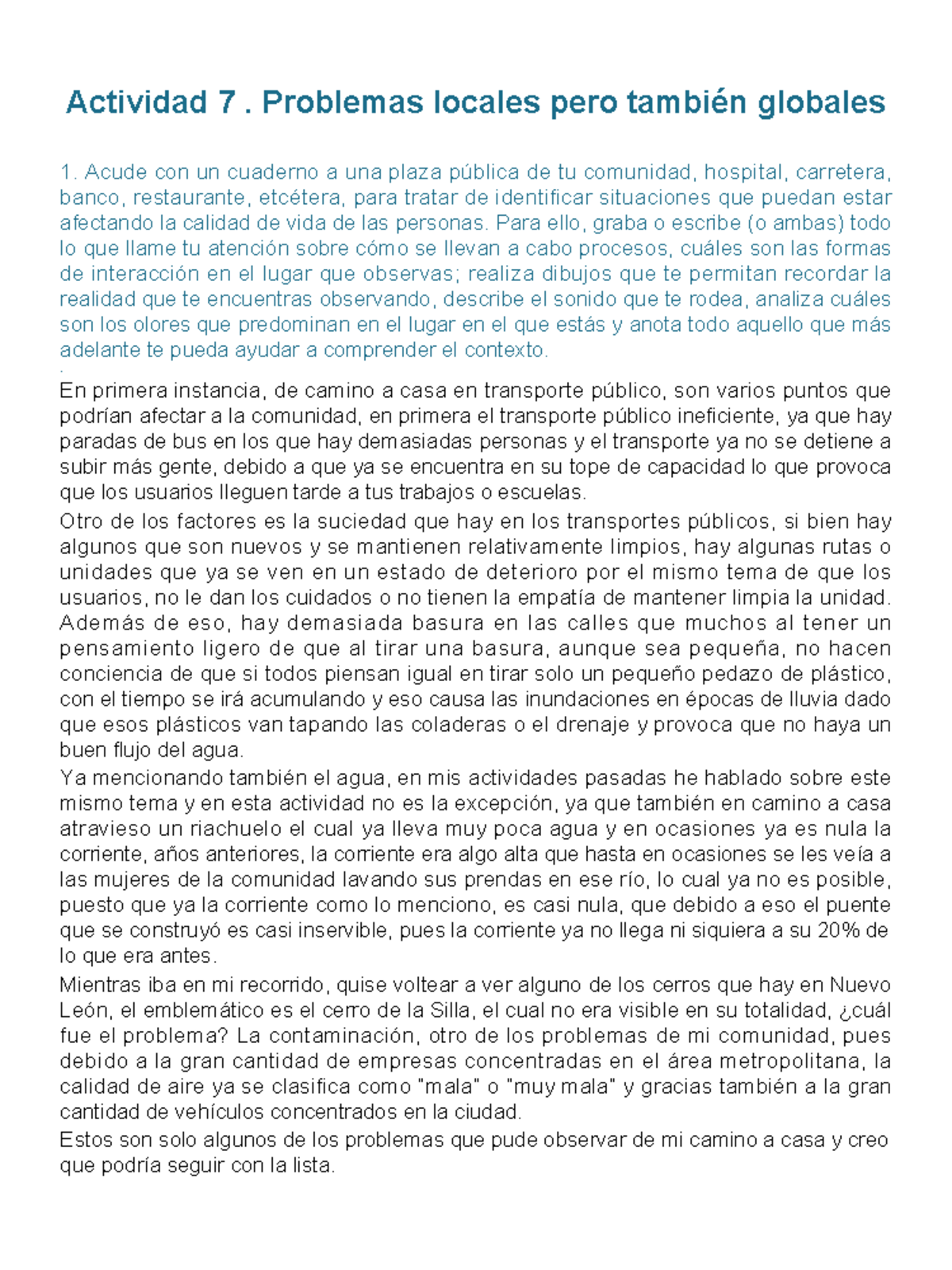 Actividad 7 . Problemas locales pero tambien globales - Actividad 7 ...
