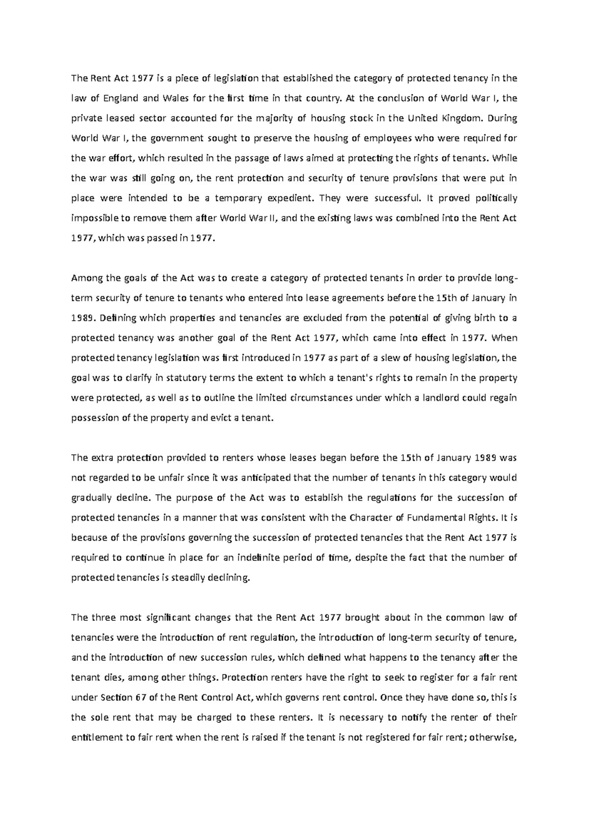 Rent act land law Rent act land law The Rent Act 1977 is a piece of