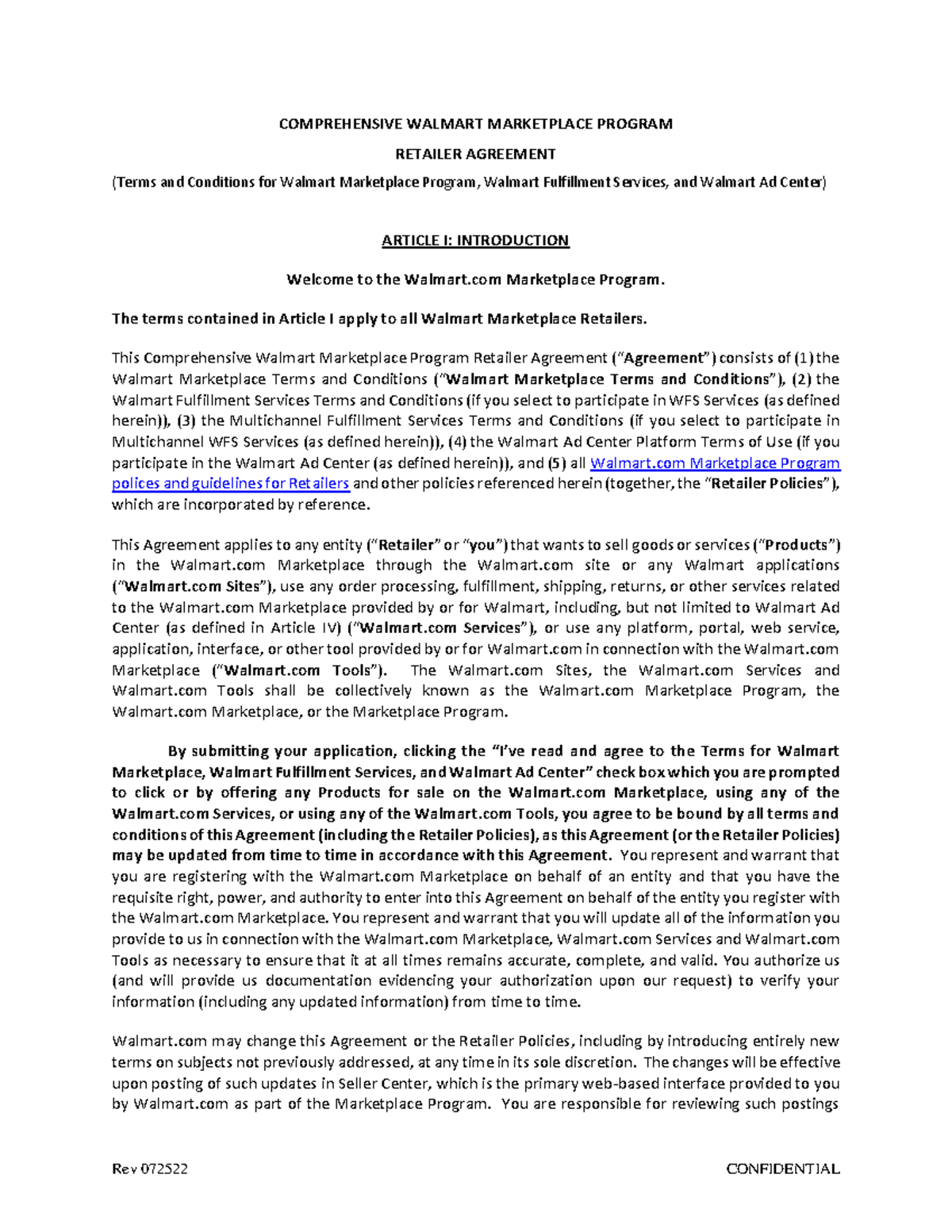 Comprehensive Walmart Marketplace Program Retailer Agreement ...